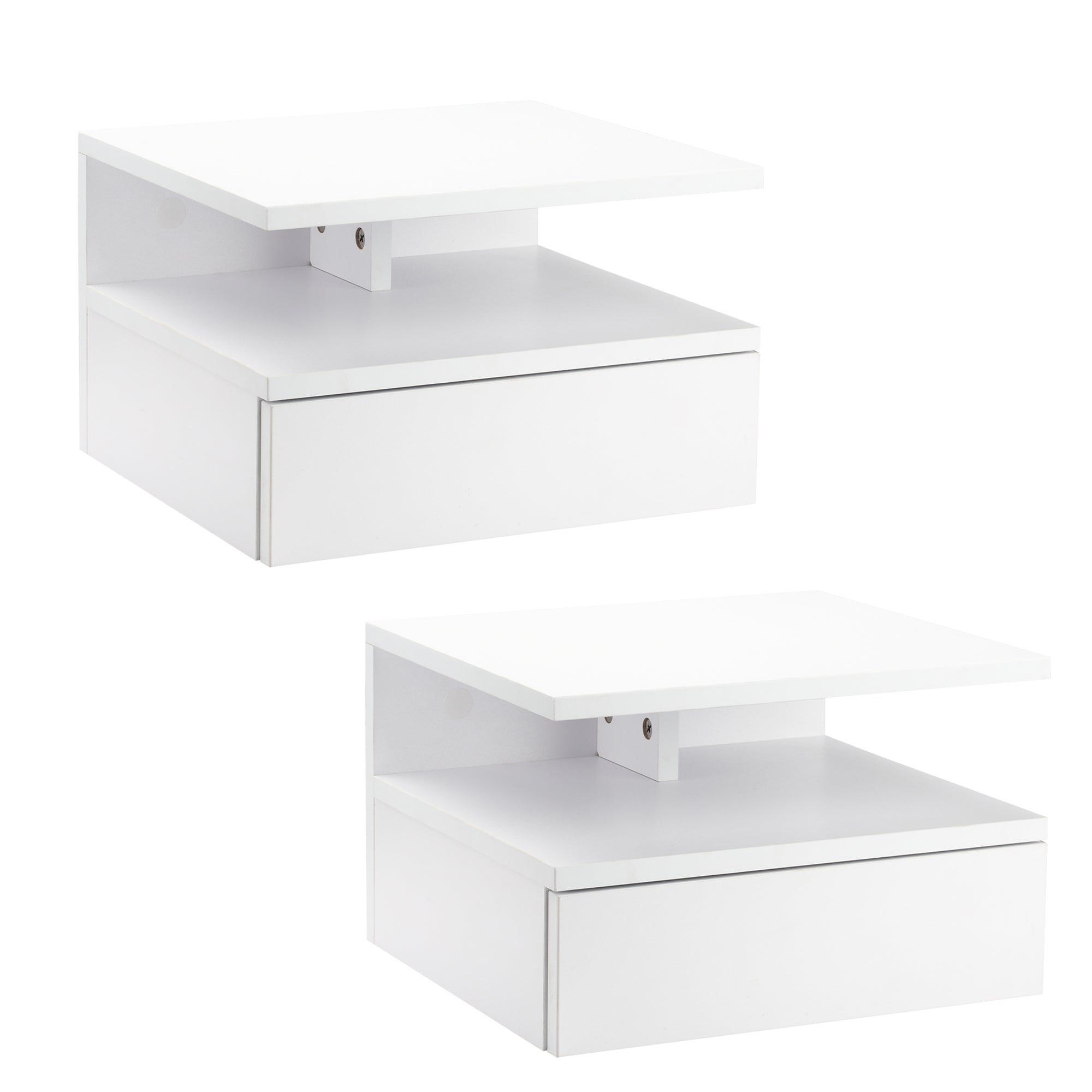 HOMCOM Floating Bedside Table Set of 2, Wall Mount Nightstands with Storage Drawer and Open Shelf for Bedroom, White