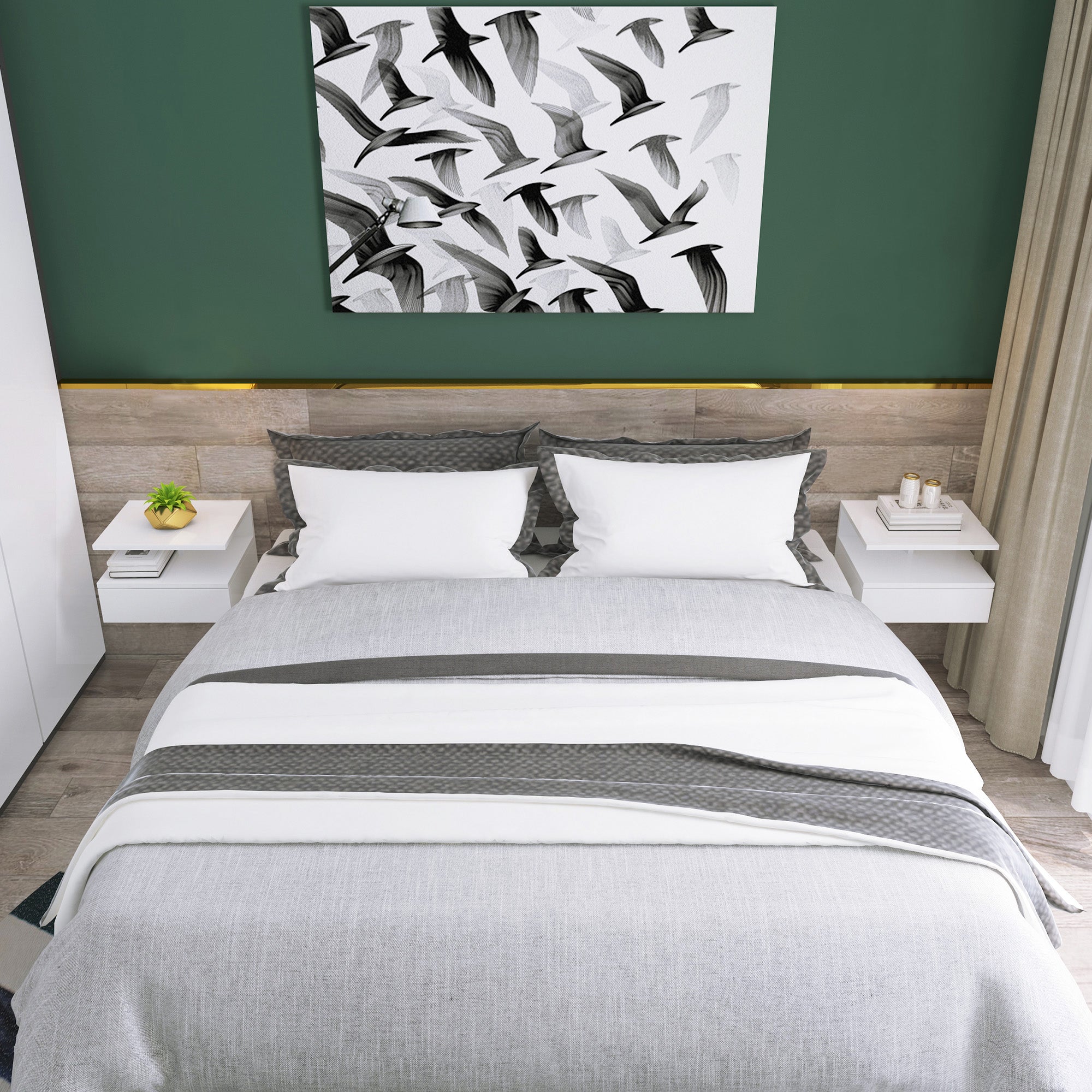 HOMCOM Floating Bedside Table Set of 2, Wall Mount Nightstands with Storage Drawer and Open Shelf for Bedroom, White