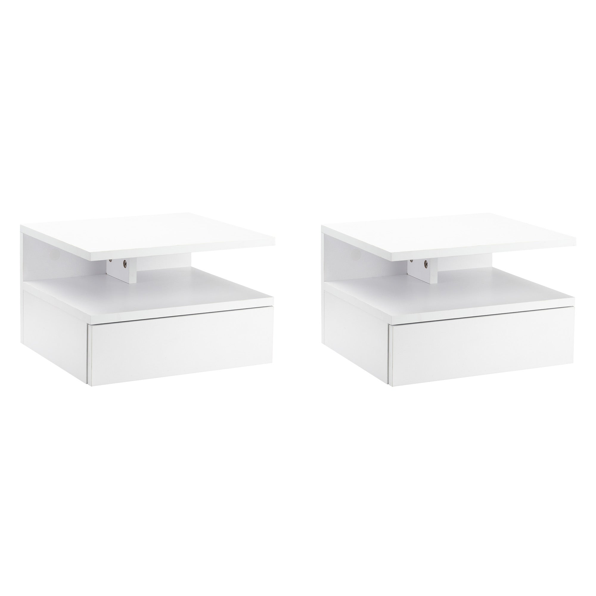 HOMCOM Floating Bedside Table Set of 2, Wall Mount Nightstands with Storage Drawer and Open Shelf for Bedroom, White