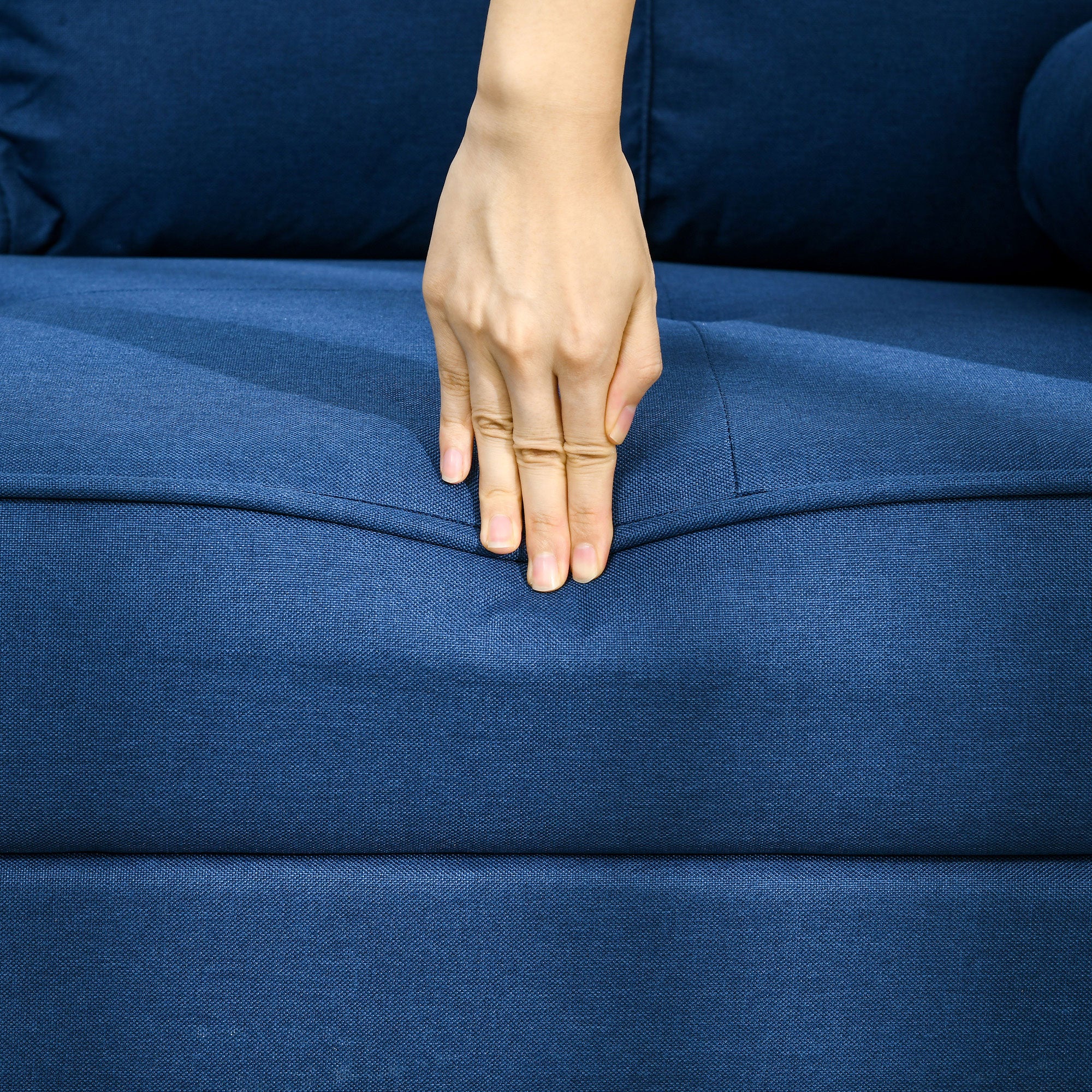 HOMCOM 56" Loveseat Sofa for Bedroom with Back Cushions and Pillows, Modern Love Seats Furniture, Upholstered 2 Seater Couch with Solid Wood Frame and Steel Legs, Blue