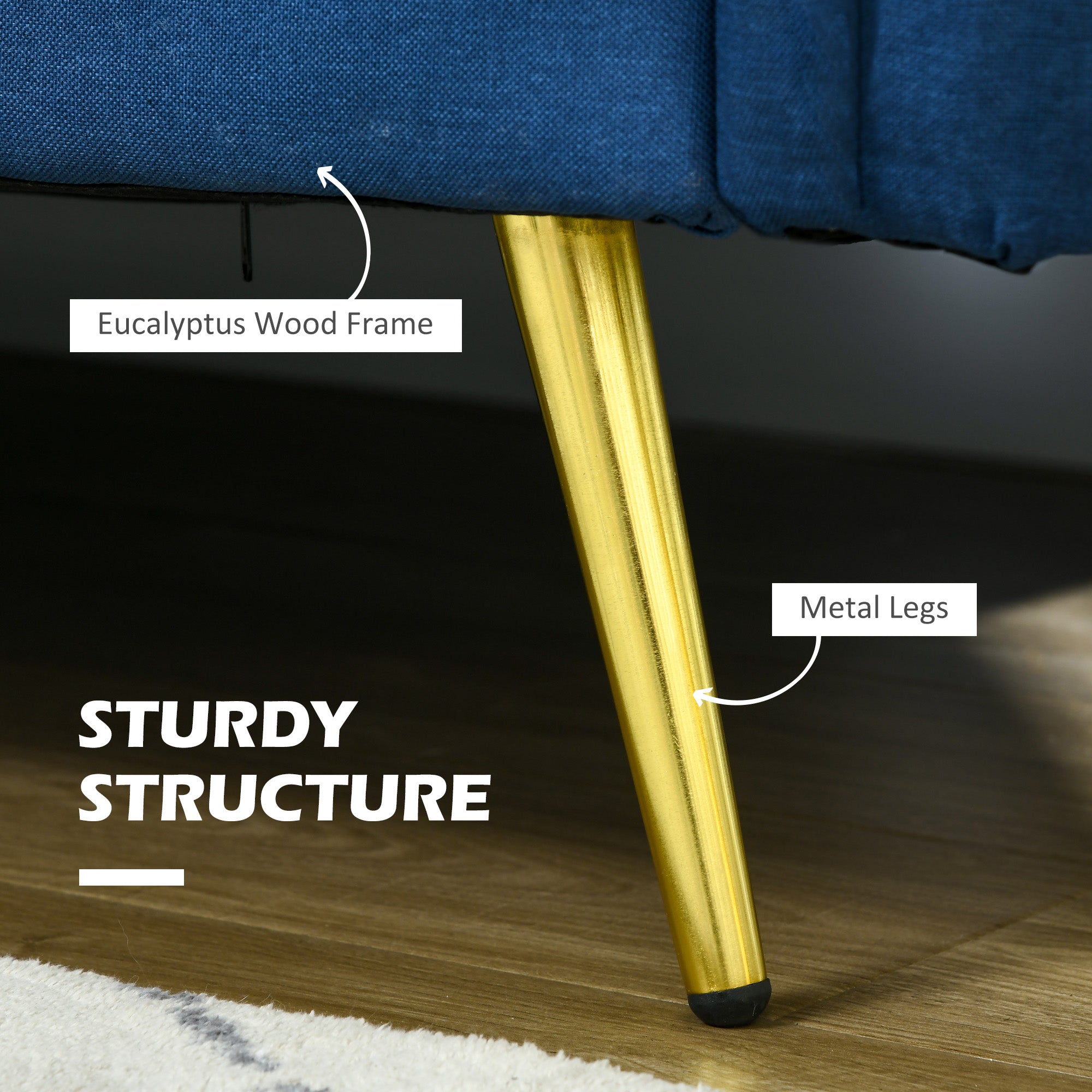 HOMCOM 56" Loveseat Sofa for Bedroom with Back Cushions and Pillows, Modern Love Seats Furniture, Upholstered 2 Seater Couch with Solid Wood Frame and Steel Legs, Blue