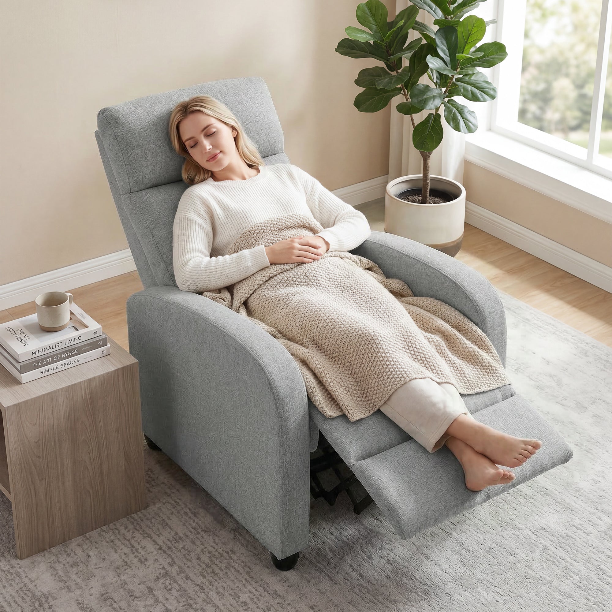 Push Back Recliner Chair with Padded Seat, Light Grey - HOMCOM