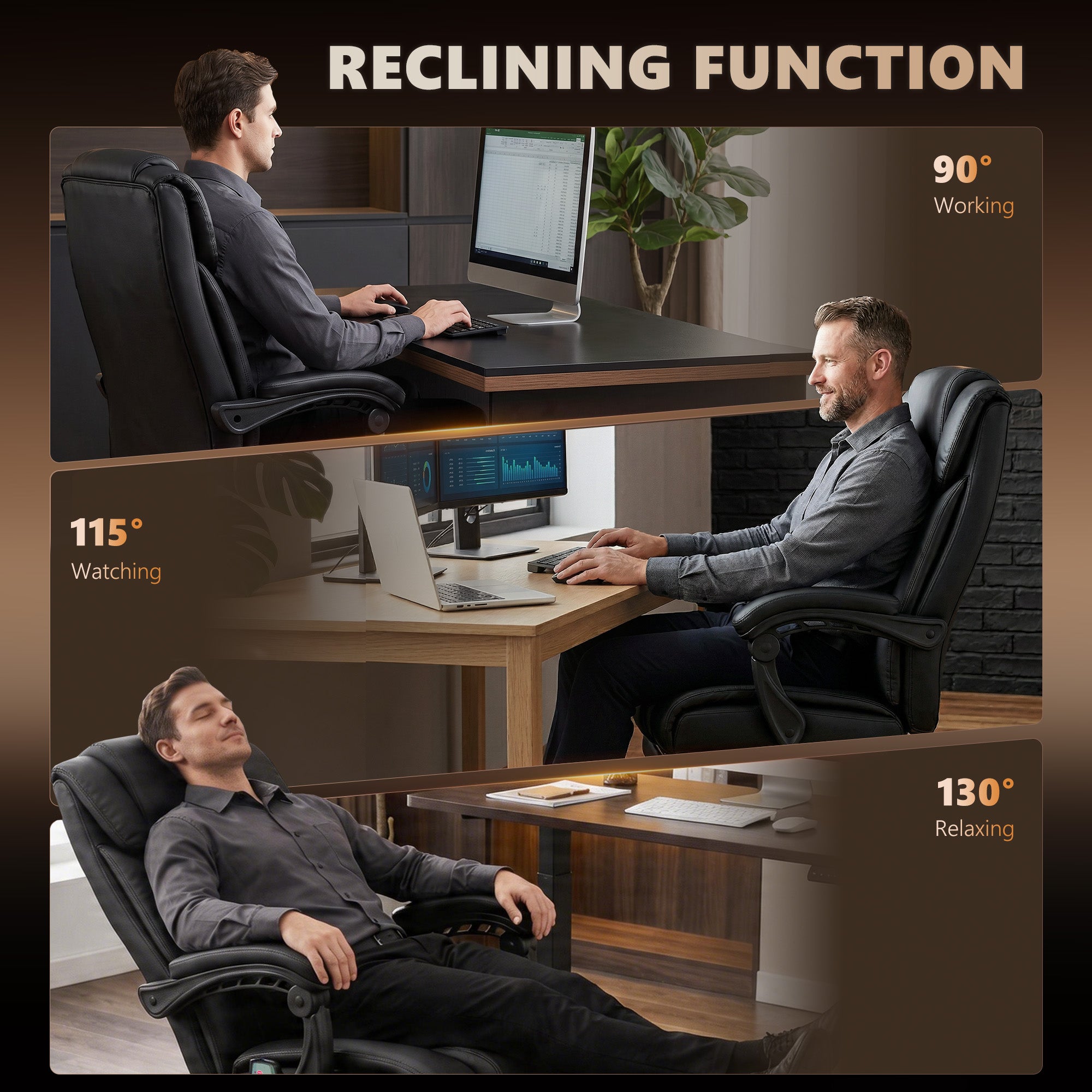 High Back Massage Office Chair with 6 Vibration Points, PU Leather Reclining Computer Chair, Ergonomic Desk Chair Black