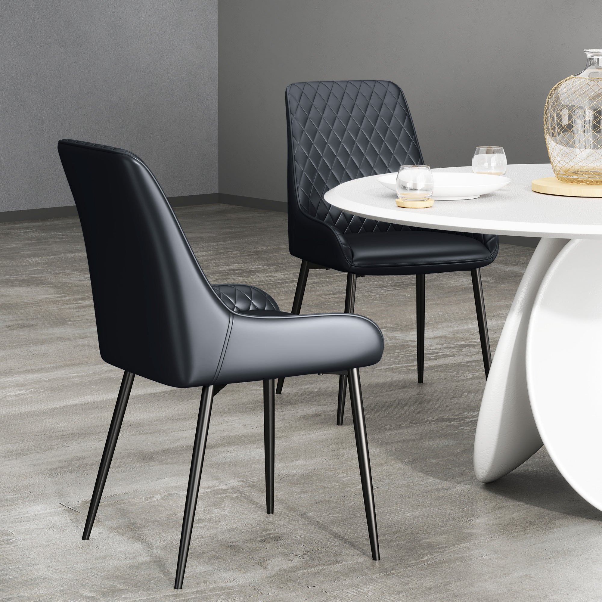 Set of 2 PU Leather Dining Chairs with Tufted Backs & Steel Legs, Black - HOMCOM
