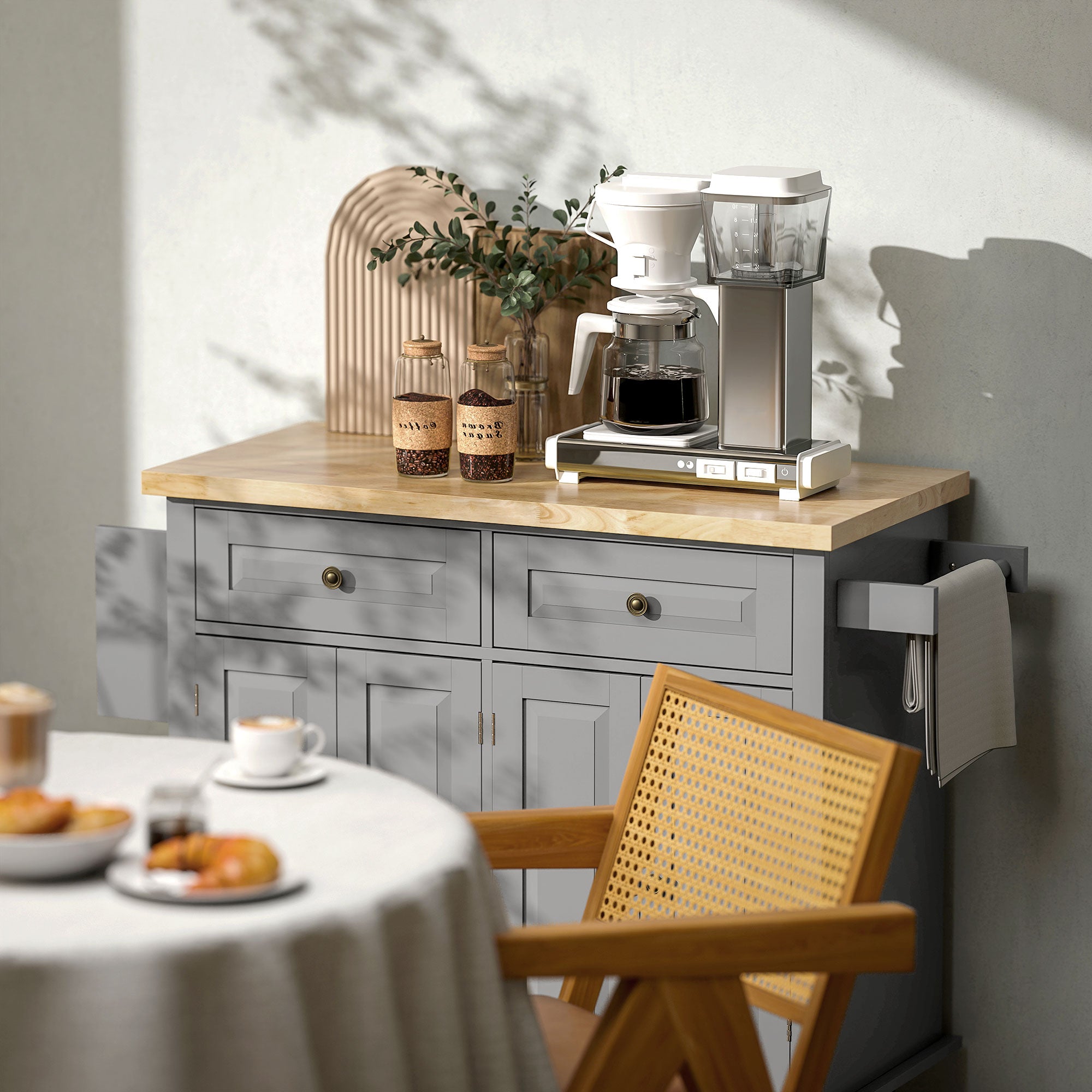 Modern Rubberwood Rolling Kitchen Island with Storage - HOMCOM