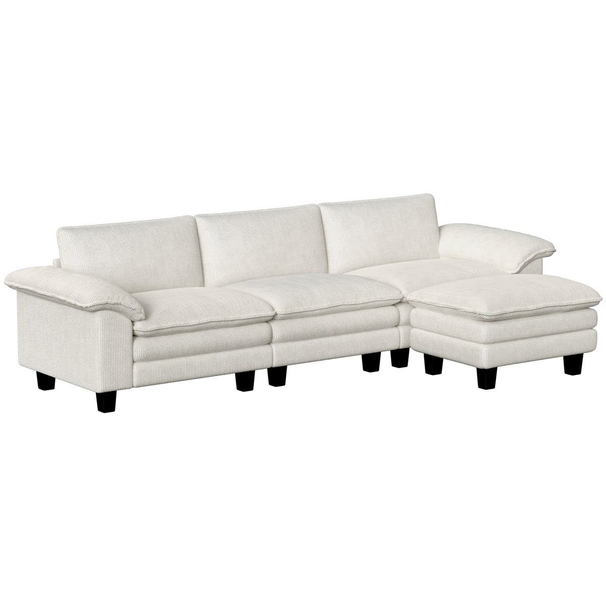 124" L Shaped Sectional Sofa with Movable Ottoman, 3 Seat, 2200lb Capacity, Beige