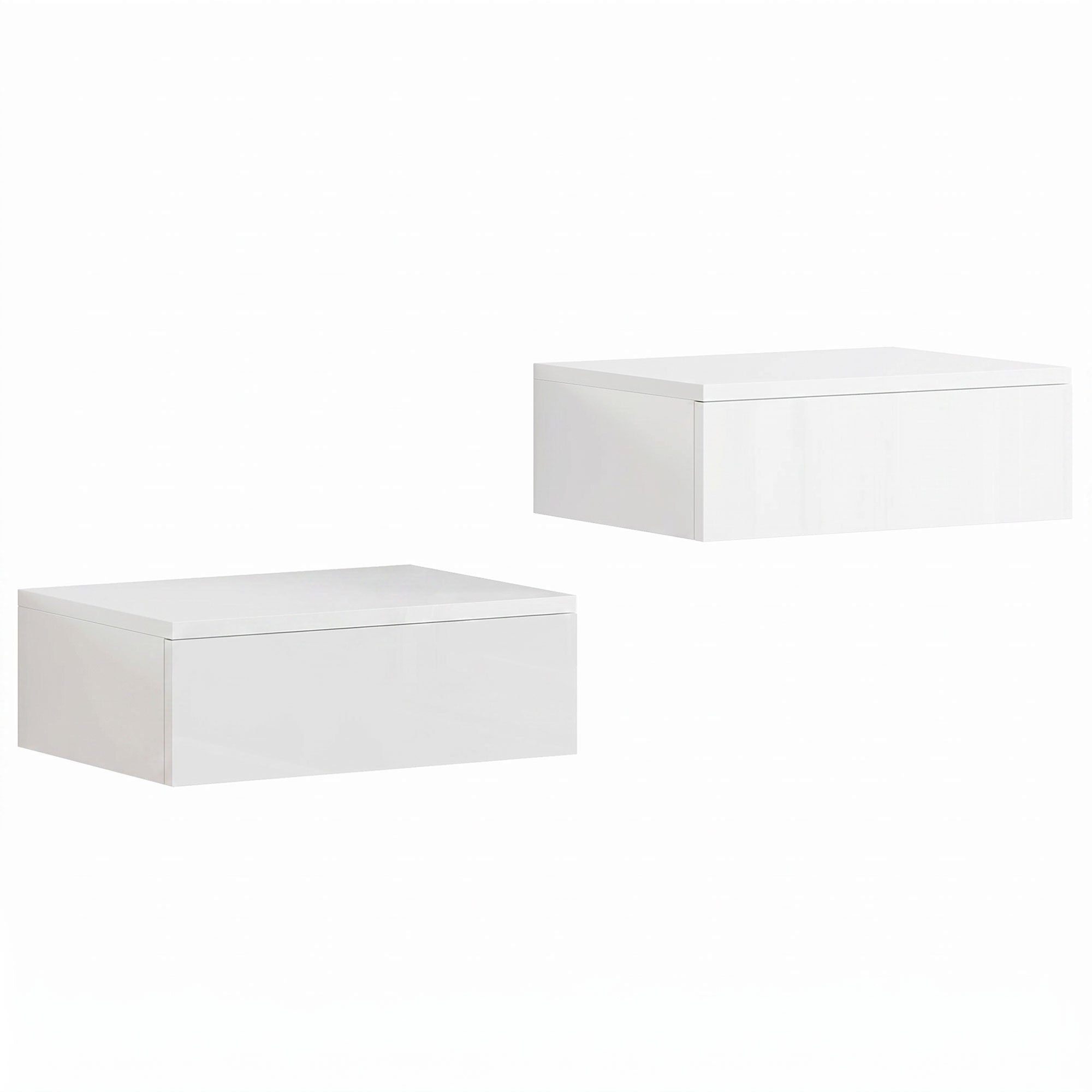 Floating Bedside Table Set of 2, Modern Wall-Mounted Nightstand with High Gloss Finish and Storage Drawer, Small Side End Table for Bedroom, White