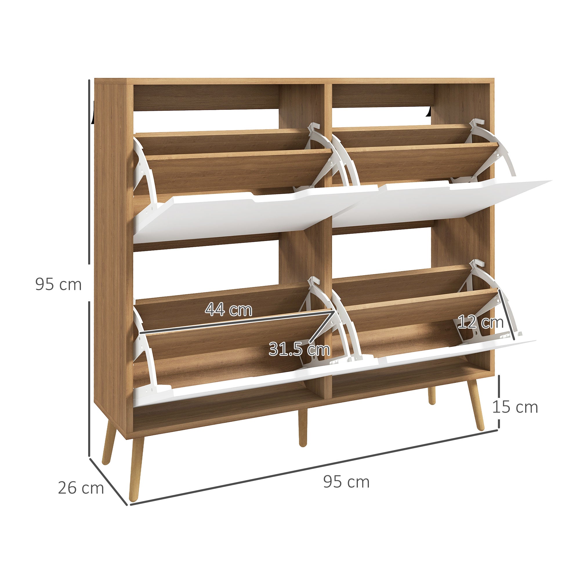 HOMCOM Modern Shoe Cabinet with 4 Flip Drawers and Adjustable Shelf, Hallway Shoe Cupboard Storage Organizer for 16 Pairs of Shoes, Natural