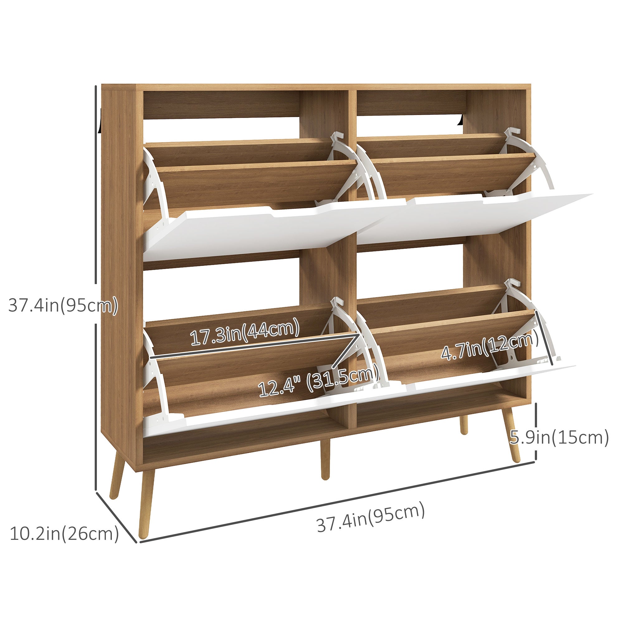 HOMCOM Shoe Cabinet with 4 Flip Drawers and Adjustable Shelf, Hallway Shoe Storage Cabinet for 16 Pairs of Shoes, Natural