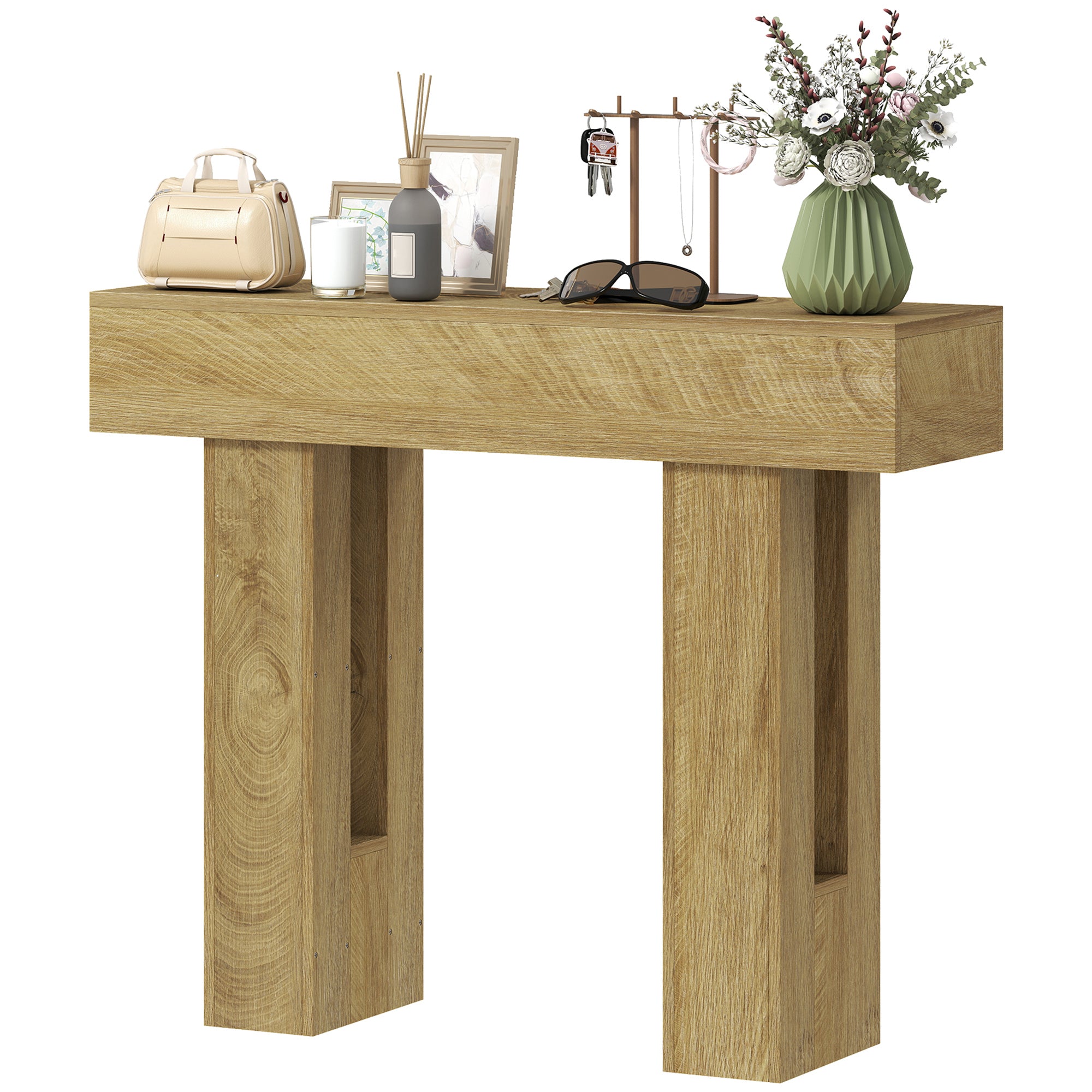 42 Inch Console Table, Narrow Farmhouse Entryway Table with Thickened Tabletop for Living Room, Hallway, Entrance, Oak