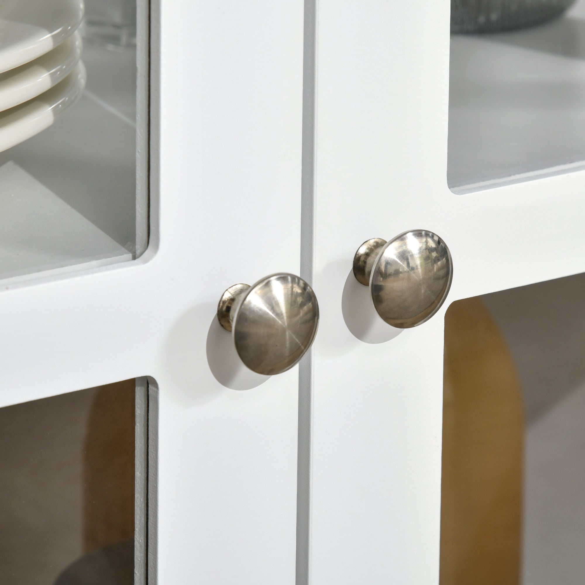 Sideboard Buffet Cabinet w/ 4 Glass Doors & Adjustable Shelf, Stripe Pattern, White