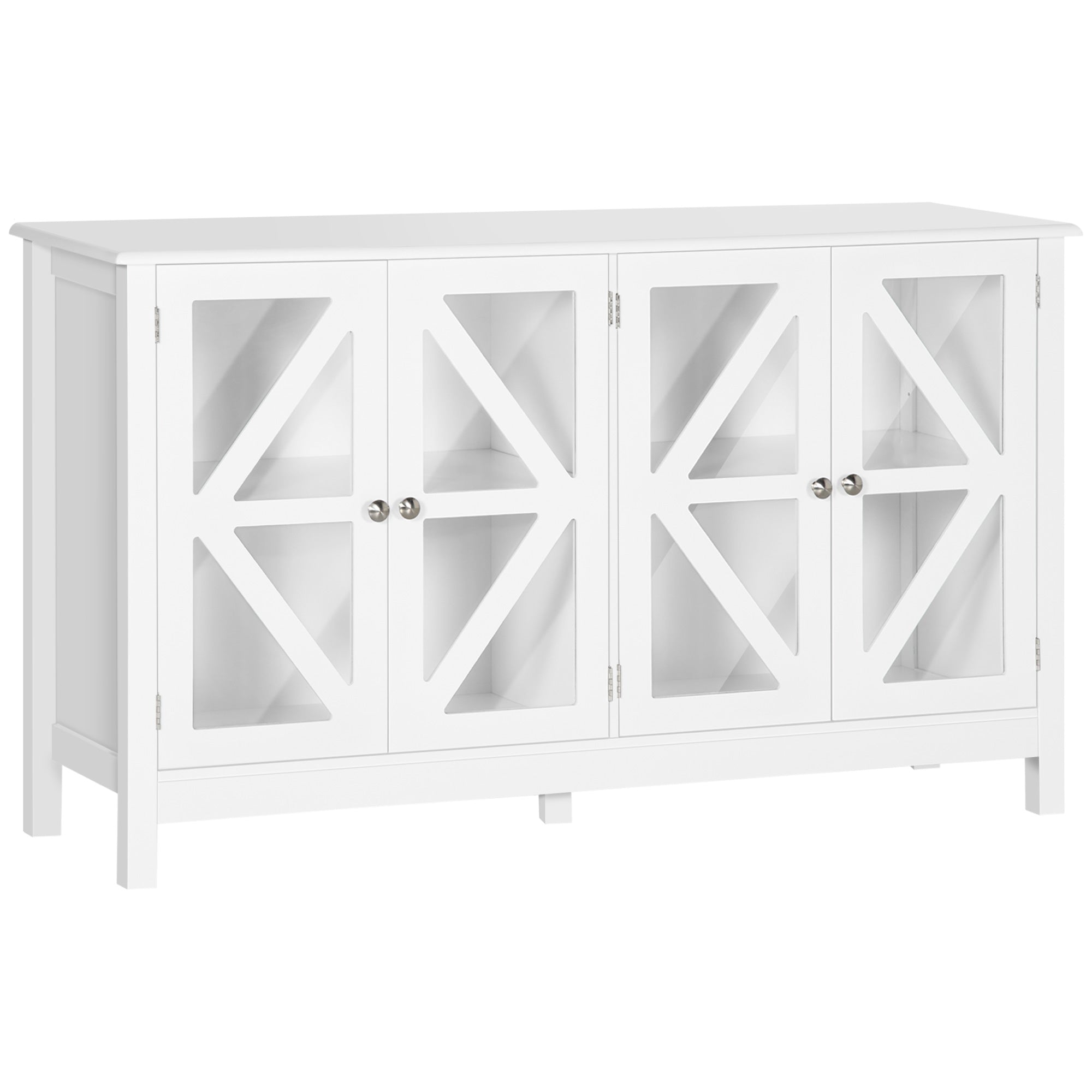 Sideboard Buffet Cabinet w/ 4 Glass Doors & Adjustable Shelf, Stripe Pattern, White