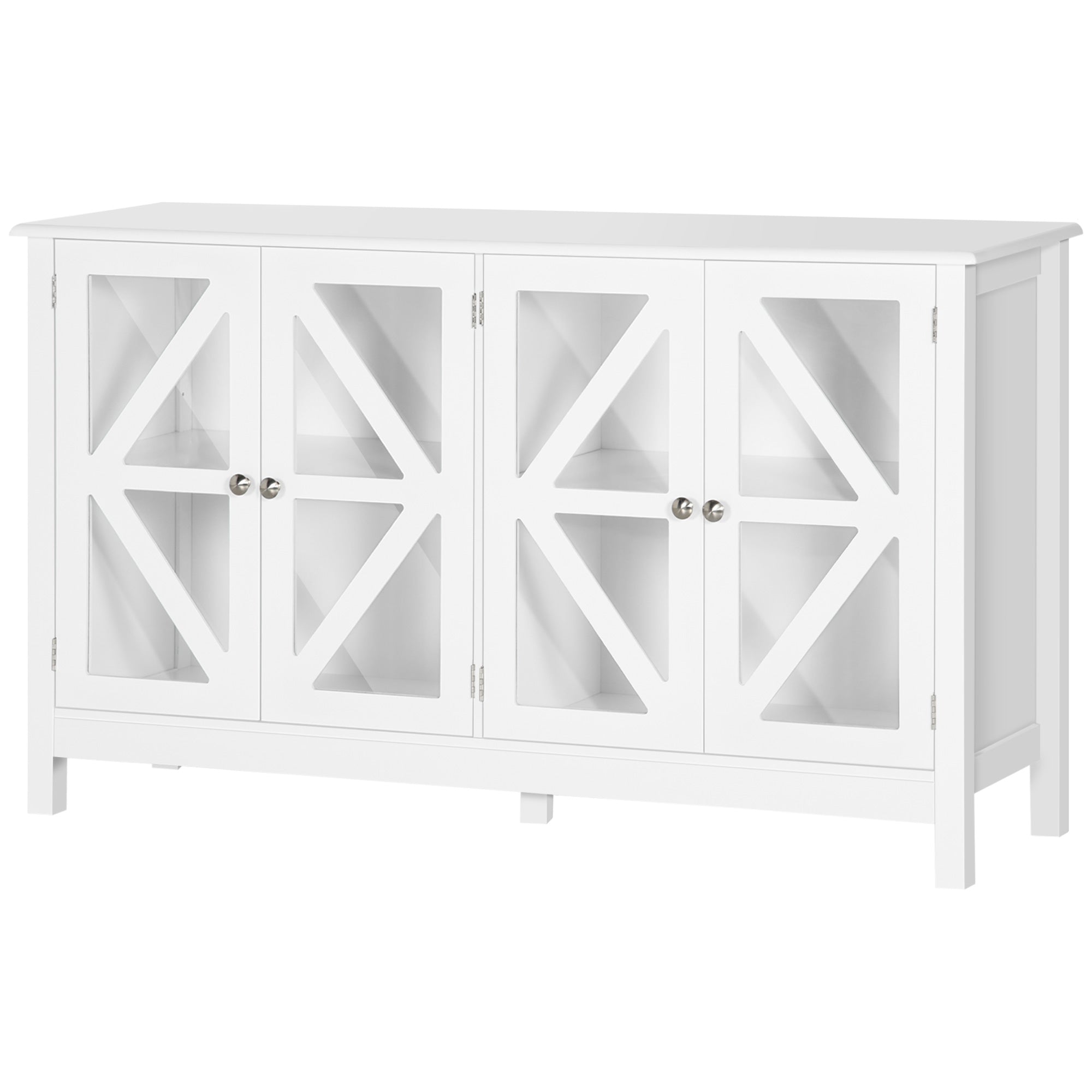 Sideboard Buffet Cabinet w/ 4 Glass Doors & Adjustable Shelf, Stripe Pattern, White