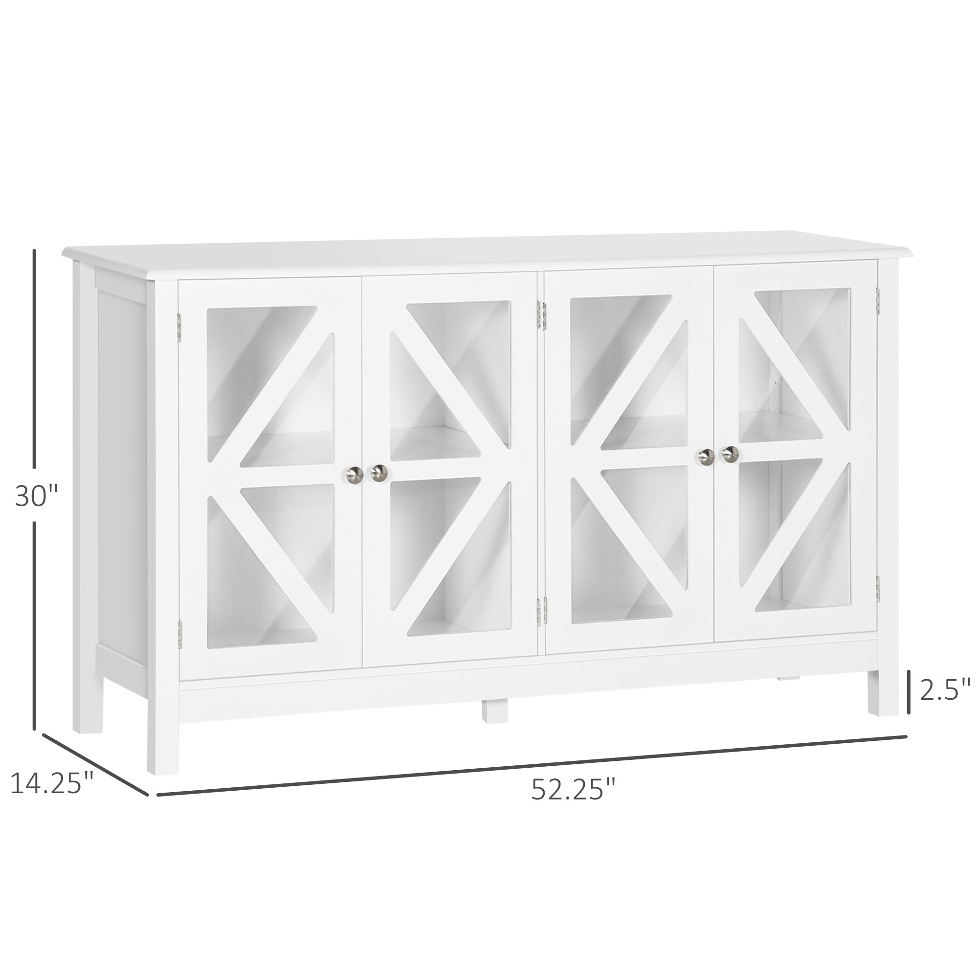 Sideboard Buffet Cabinet w/ 4 Glass Doors & Adjustable Shelf, Stripe Pattern, White