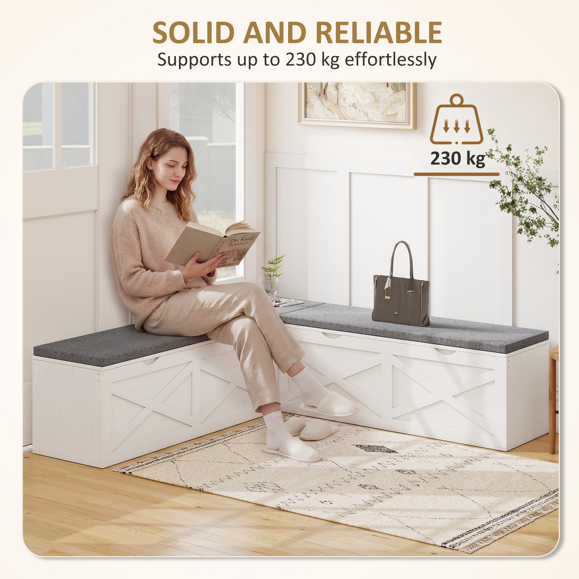 L-Shaped Shoe Bench with Padded Cushion, Modular Shoe Storage Bench with 5 Storage Compartments, Soft-Closing Design, Entryway Corner Bench for Hallway, White