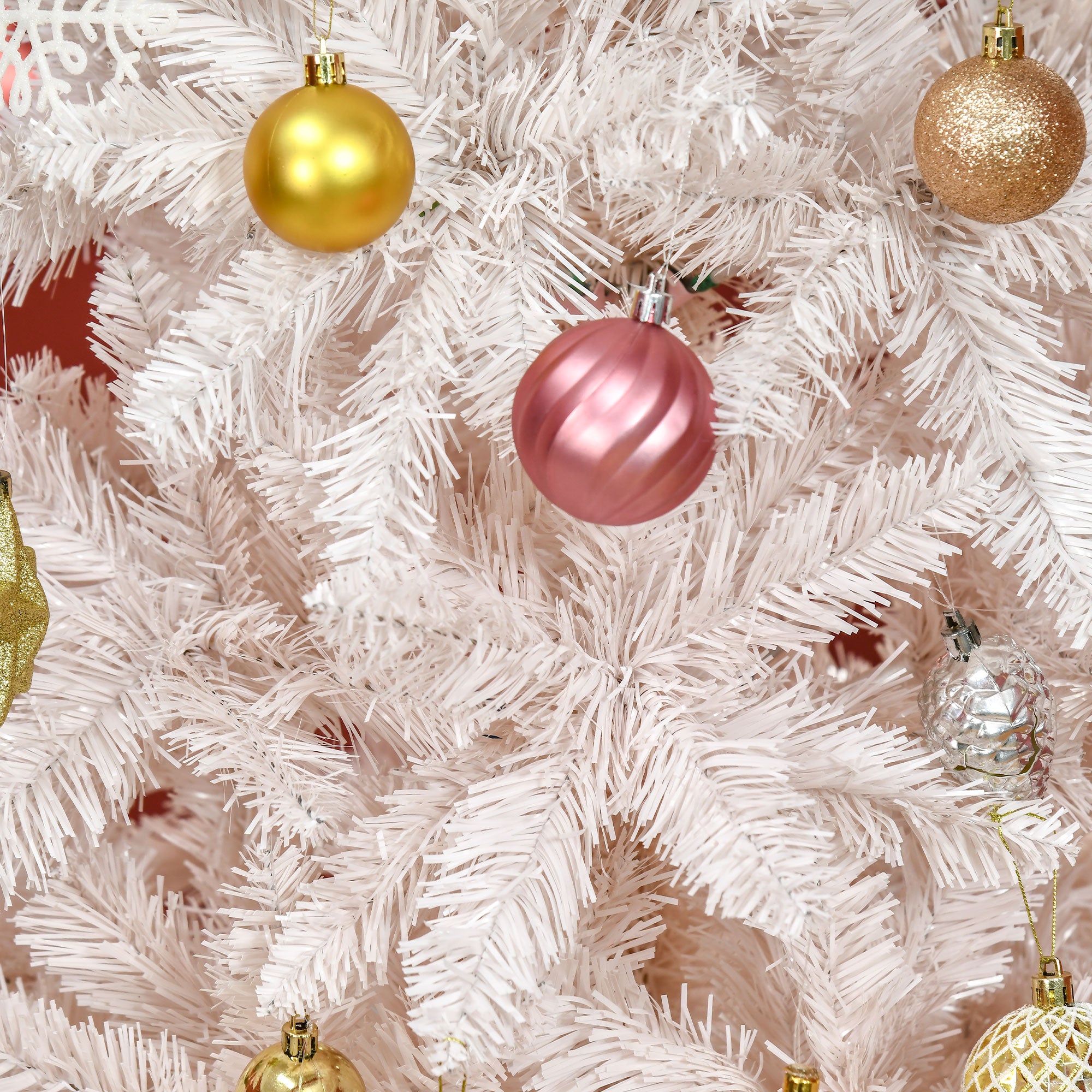 6' Unlit Pencil Fir Artificial Tree with Realistic Branches & Steel Base, Pink & White