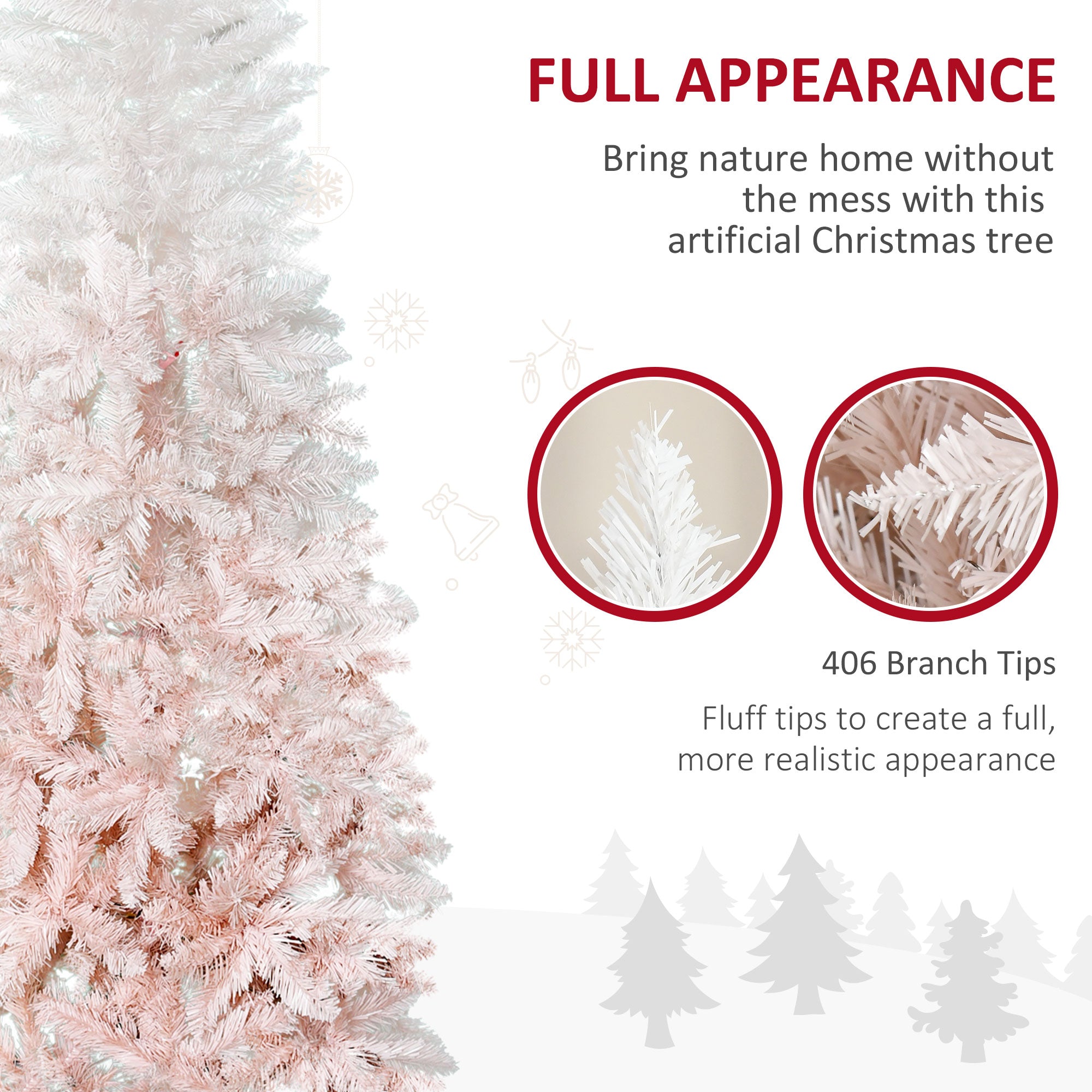6' Unlit Pencil Fir Artificial Tree with Realistic Branches & Steel Base, Pink & White