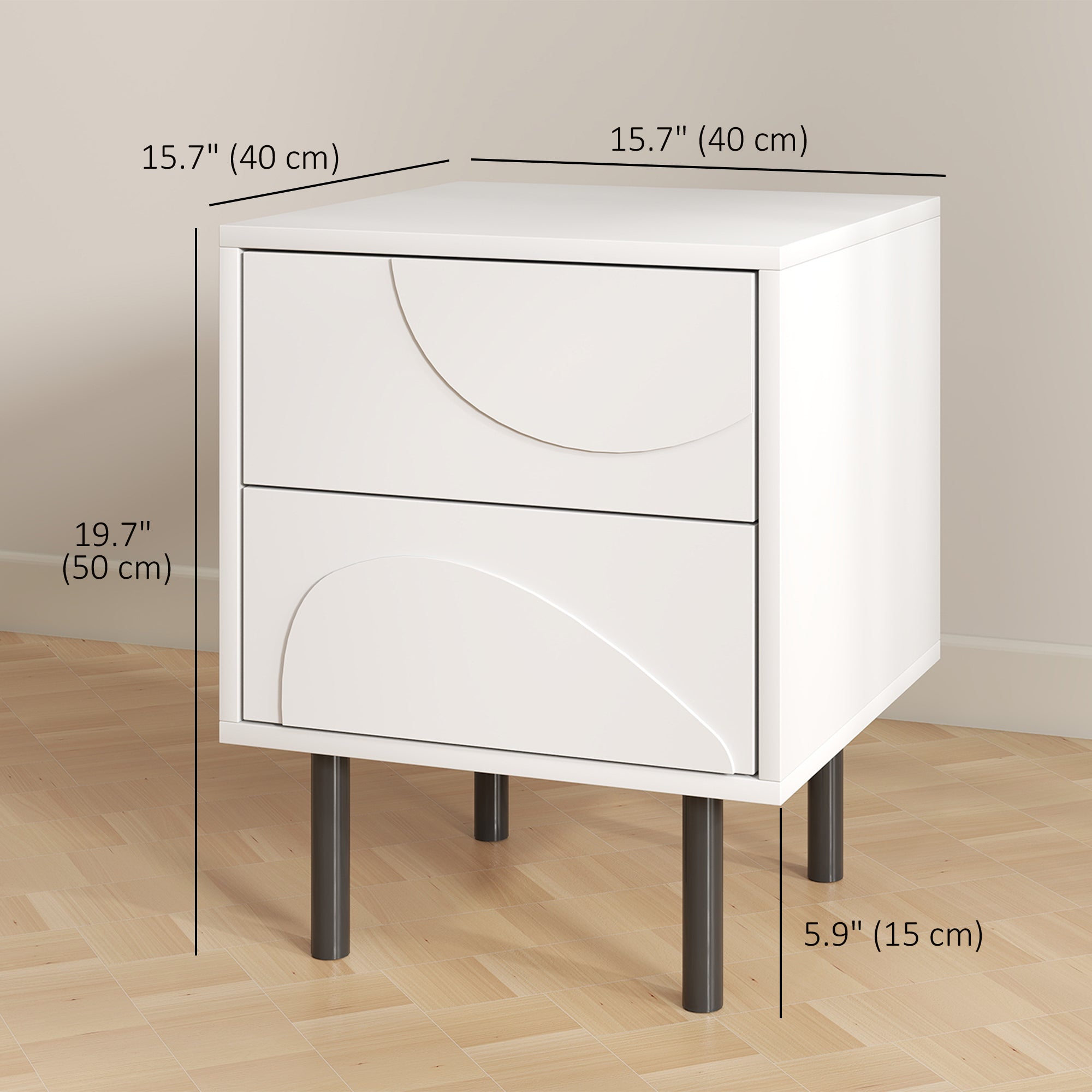 Nightstand Set of 2, Modern Bedside Table with Push-to-Open Drawers and Steel Legs for Living Room, Bedroom, White