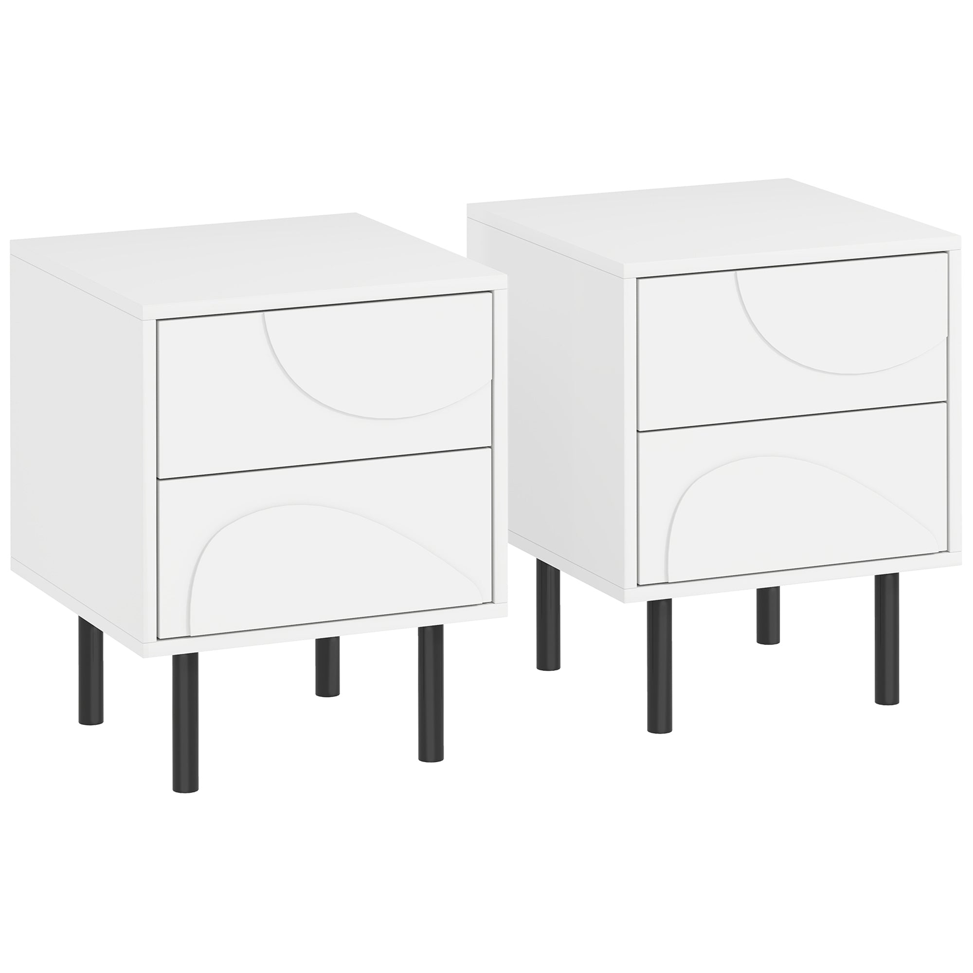 Nightstand Set of 2, Modern Bedside Table with Push-to-Open Drawers and Steel Legs for Living Room, Bedroom, White