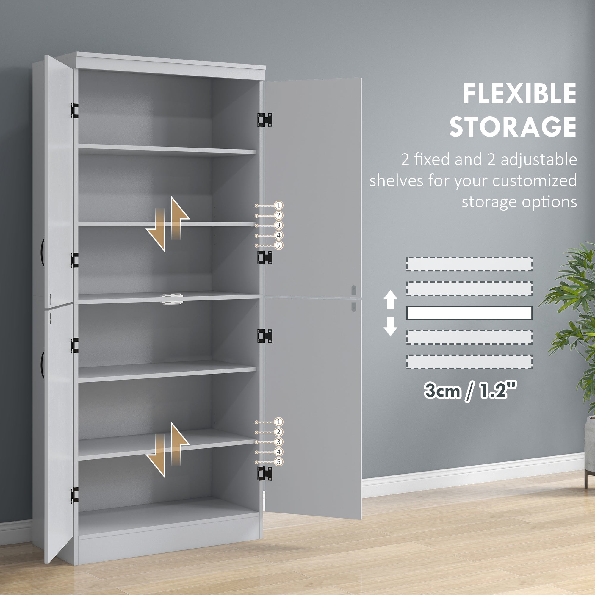 70" Modern Kitchen Pantry Storage Cupboard Cabinet w/ 6 Tier Shelving