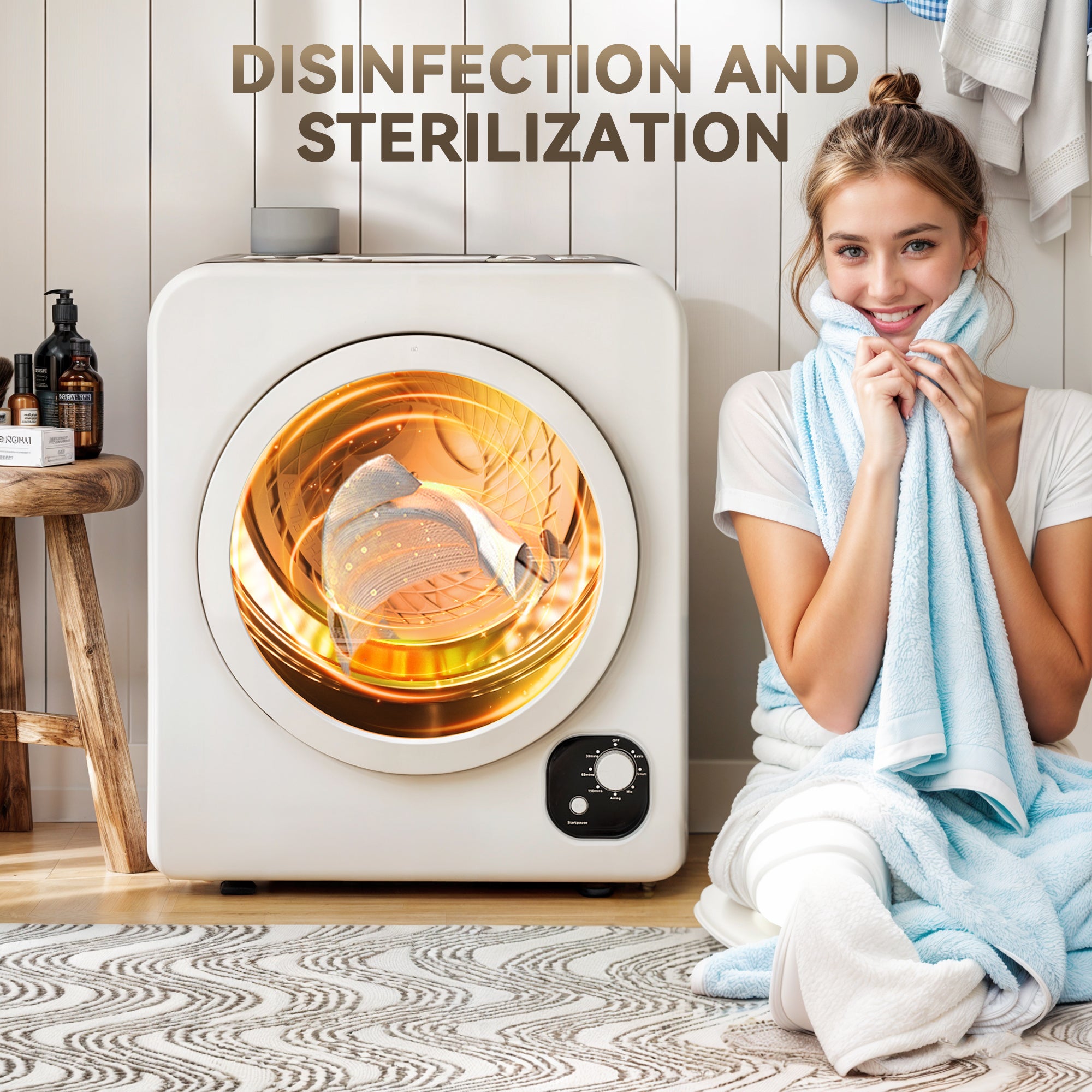 120V Portable Clothes Dryer, 1300W Compact Front Load Laundry Dryer Machine 3.3 Cu. Ft. with Stainless Steel Tub & 4 Automatic Drying Mode for Apartment, RVs, Dorms, White