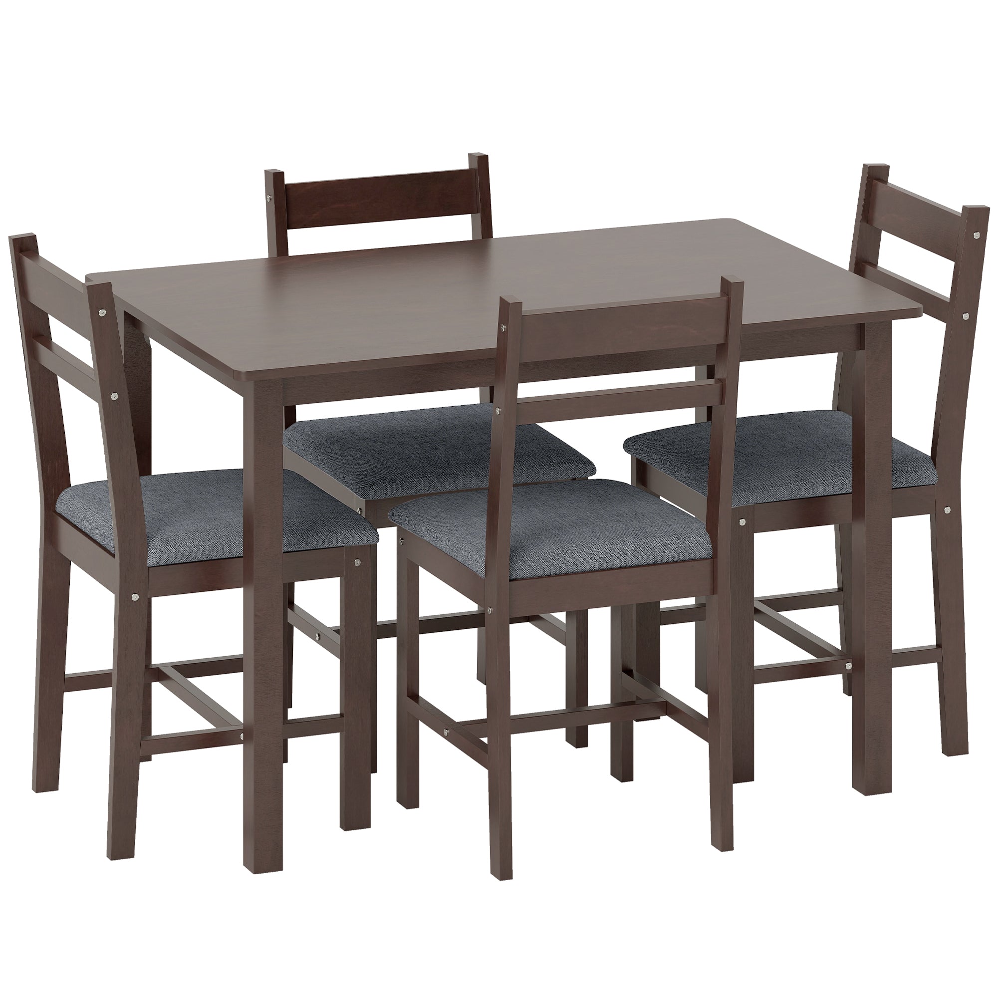 5-Piece Solid Wood Dining Table Set for 4, Farmhouse Kitchen Table with Upholstered Chairs for Small Space, Dining Room, Breakfast Nook, Walnut and Gray