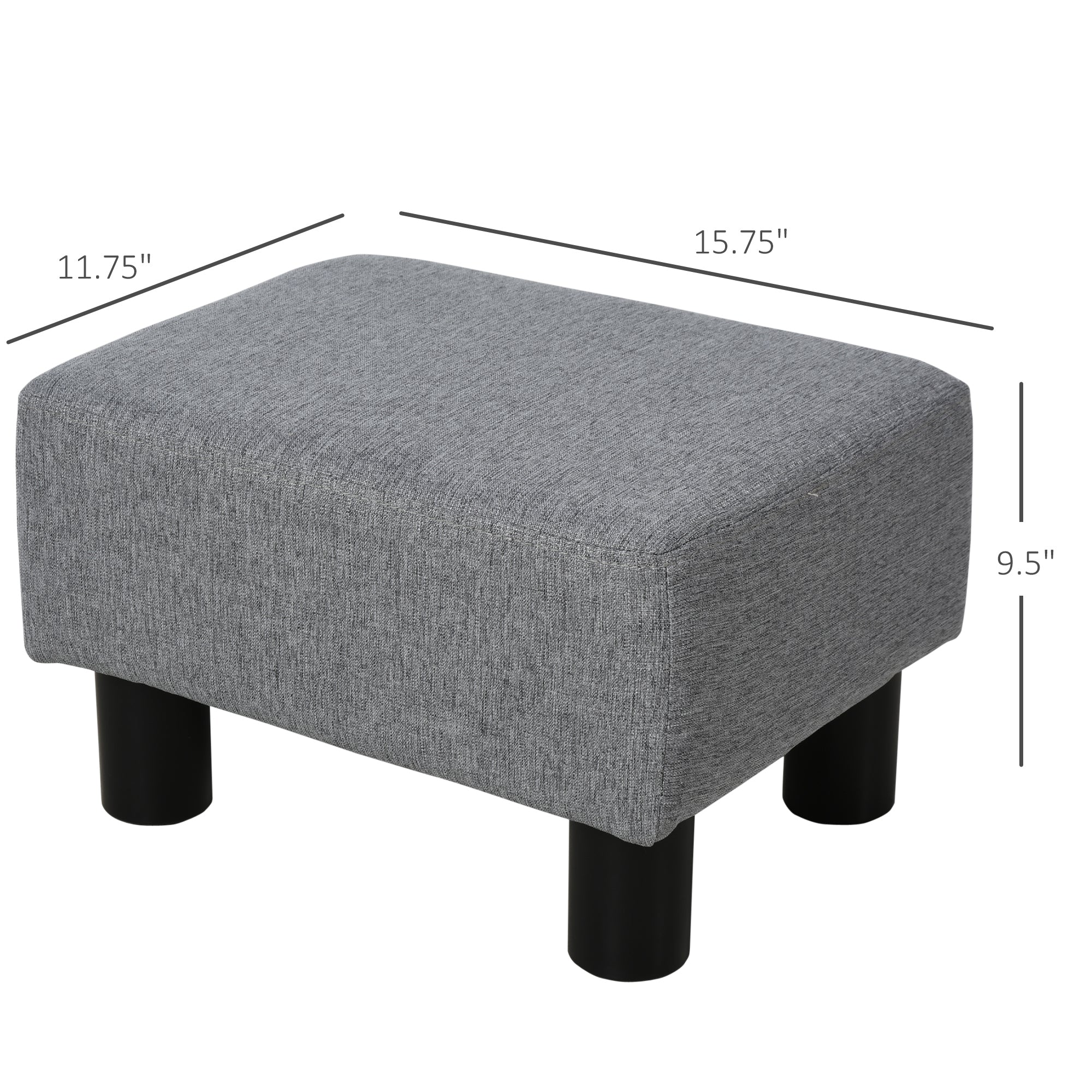 Small Ottoman Foot Rest with Linen Fabric Upholstery & Plastic Legs, Cube, Gray