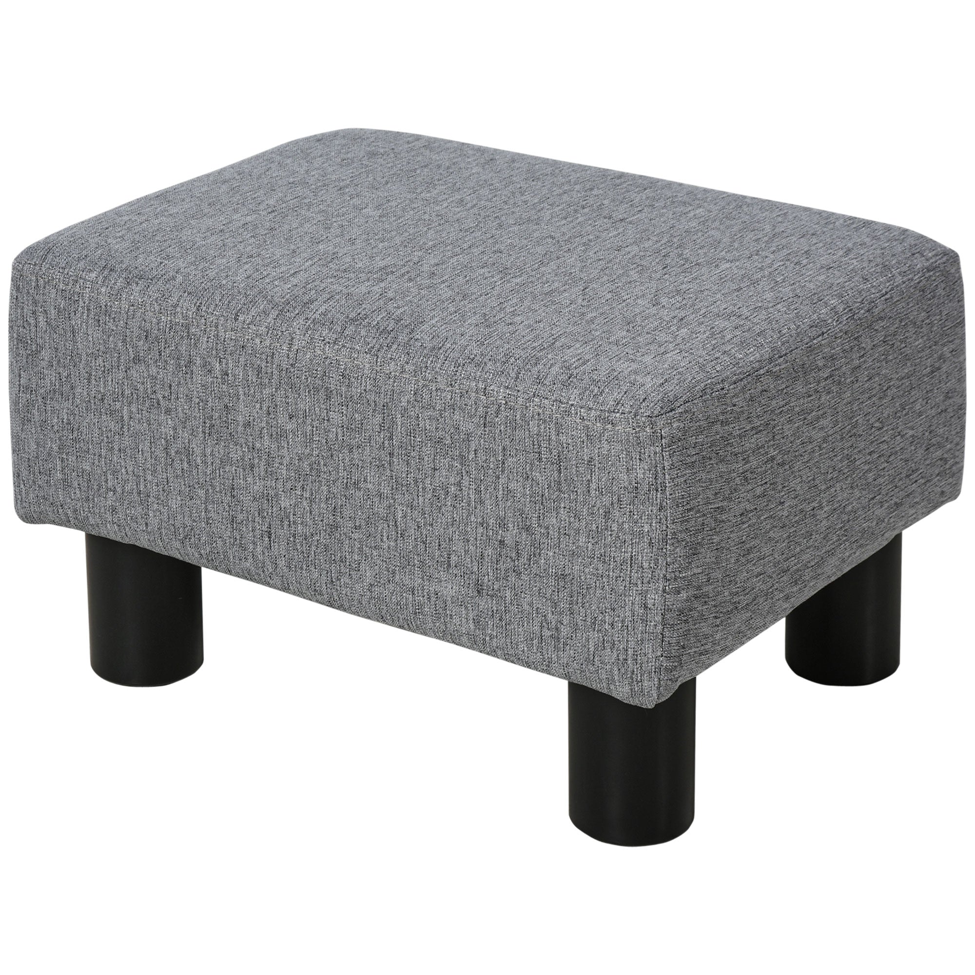 Small Ottoman Foot Rest with Linen Fabric Upholstery & Plastic Legs, Cube, Gray