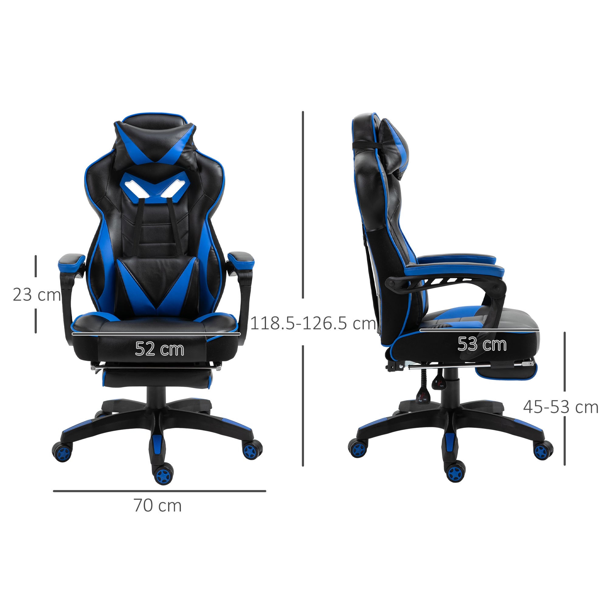 Vinsetto Computer Gaming Chair, Racing Desk Chair with Lumbar Support and Footrest, PU Leather Gamer Chair with Headrest and Swivel Wheels for Home, Blue