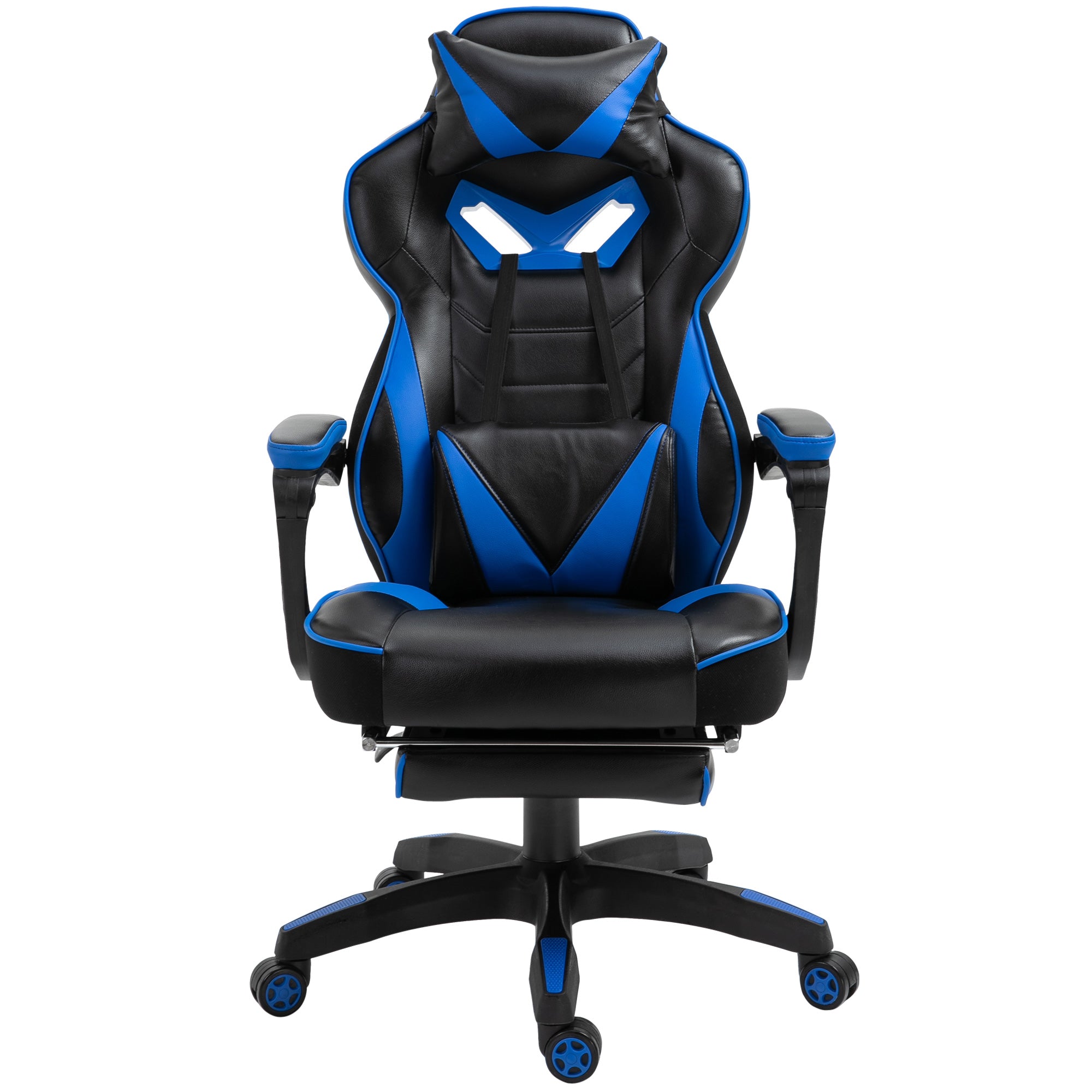 Vinsetto Computer Gaming Chair, Racing Desk Chair with Lumbar Support and Footrest, PU Leather Gamer Chair with Headrest and Swivel Wheels for Home, Blue