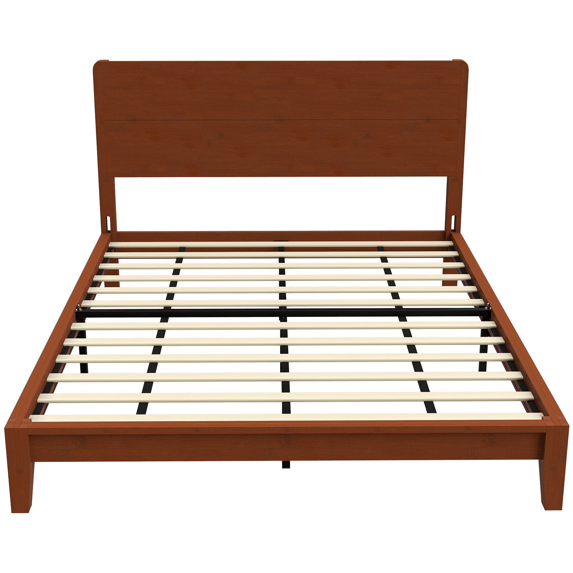 Queen Size Bamboo Platform Bed Frame with Headboard, Bed Frame with 12 Poplar Slats, No Box Spring Needed, Easy Assembly, Brown