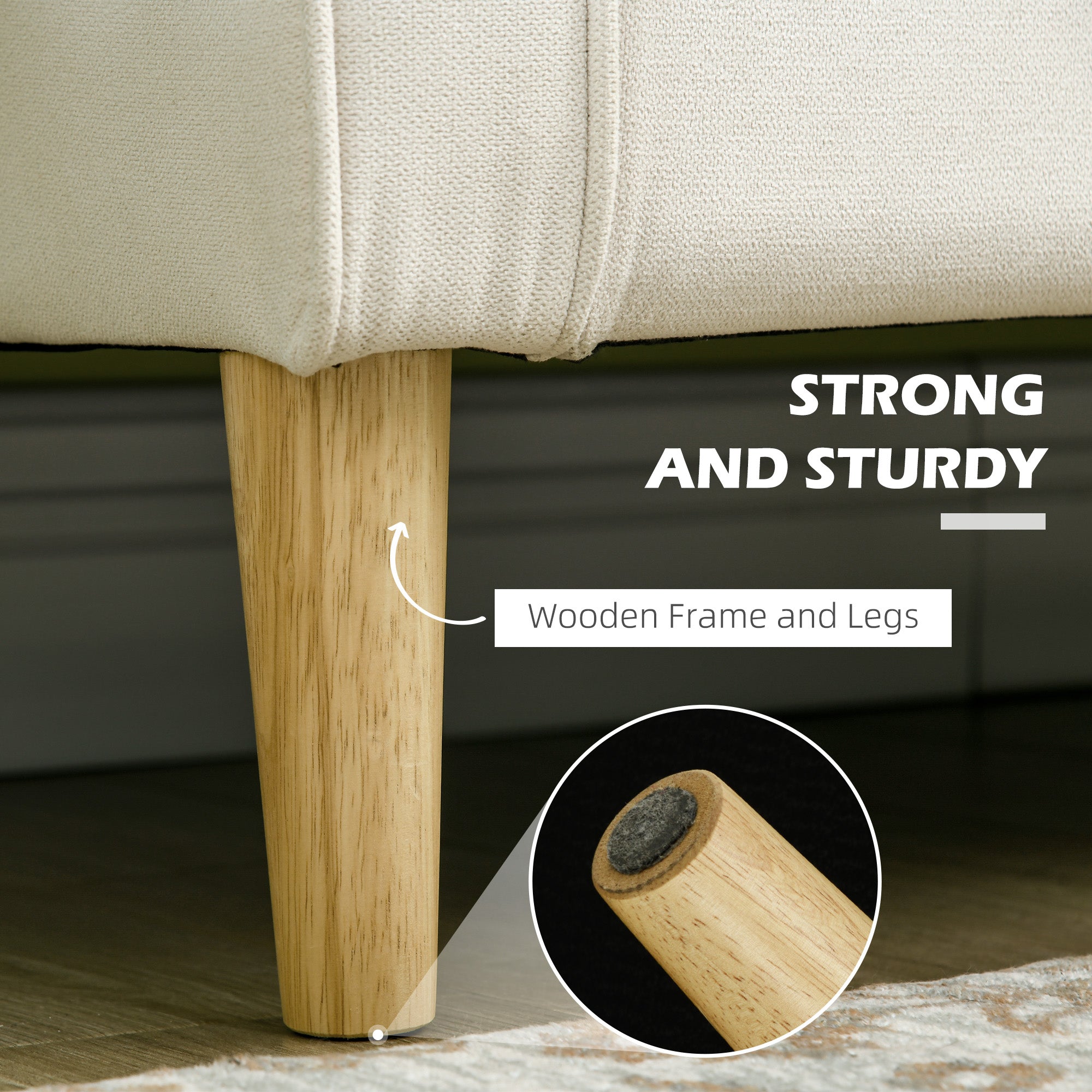 HOMCOM Modern 2 Seater Sofa with Hidden Storage, 117cm Tufted Cotton Couch with Wood Legs, Compact Loveseat for Living Room, Kitchen, Cream White