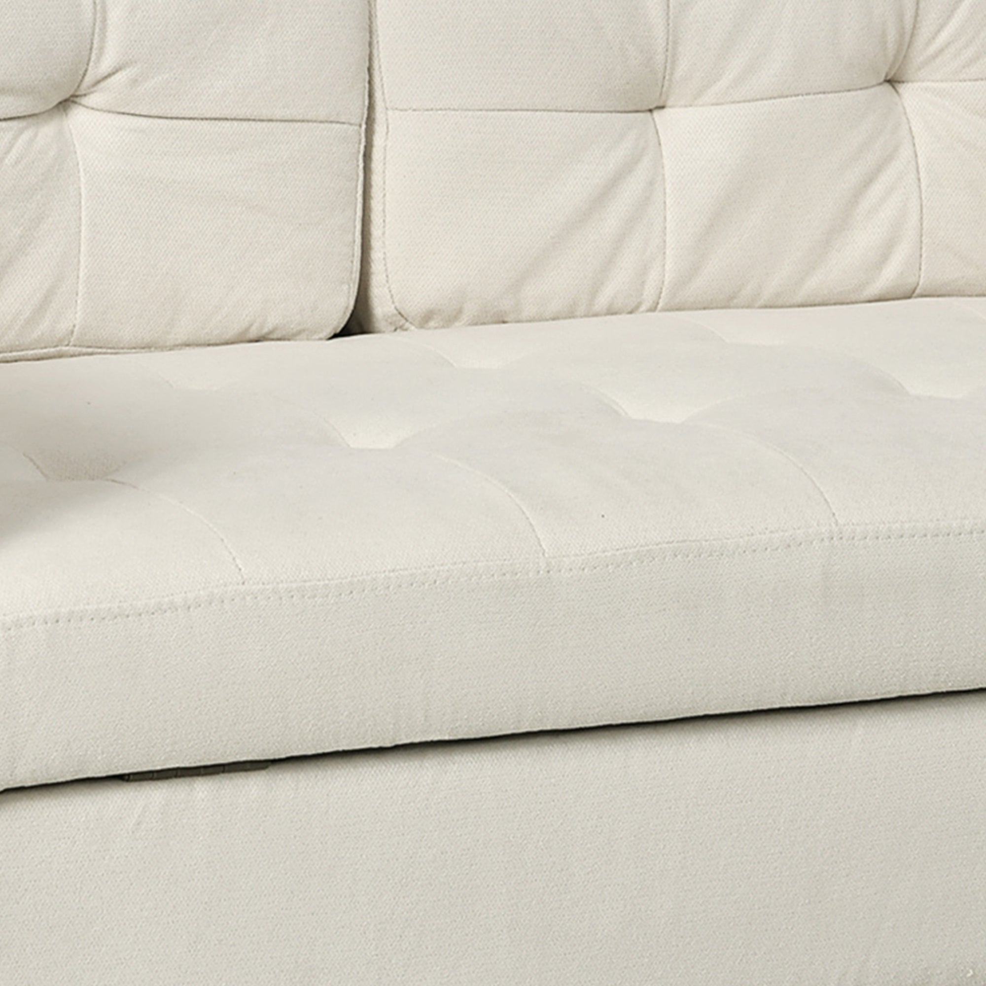 HOMCOM Modern 2 Seater Sofa with Hidden Storage, 117cm Tufted Cotton Couch with Wood Legs, Compact Loveseat for Living Room, Kitchen, Cream White