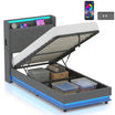 3ft Single Ottoman Bed Frame with Hydraulic Storage, APP Control LED Lights and Charging Station, Upholstered Lift Up Storage Bed Frame with Headboard, No Box Spring Needed, Dark Grey