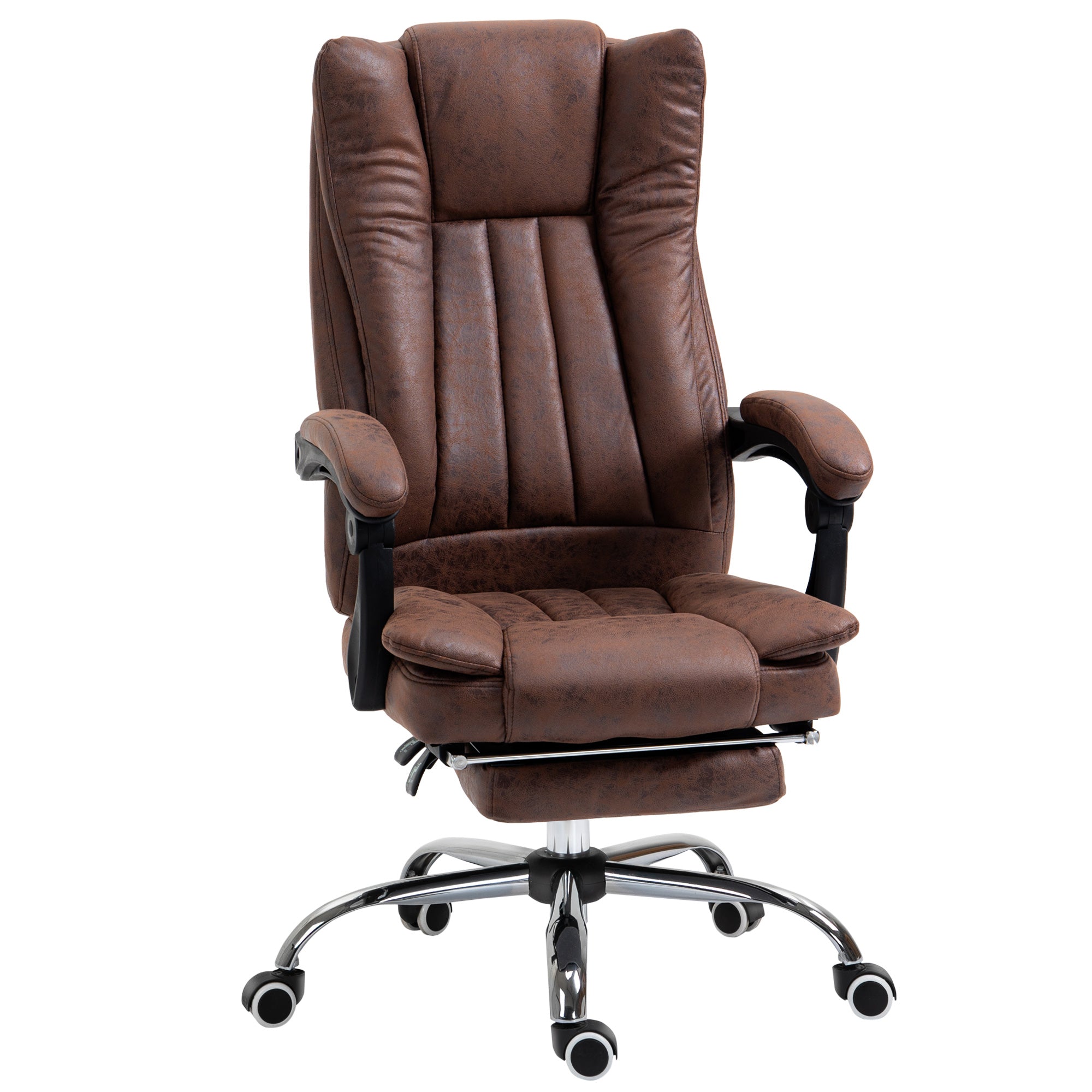 Vinsetto Office Chair, Microfibre Reclining Computer Desk Chair with Footrest and Adjustable Height, Swivel Wheels for Home Office, Brown