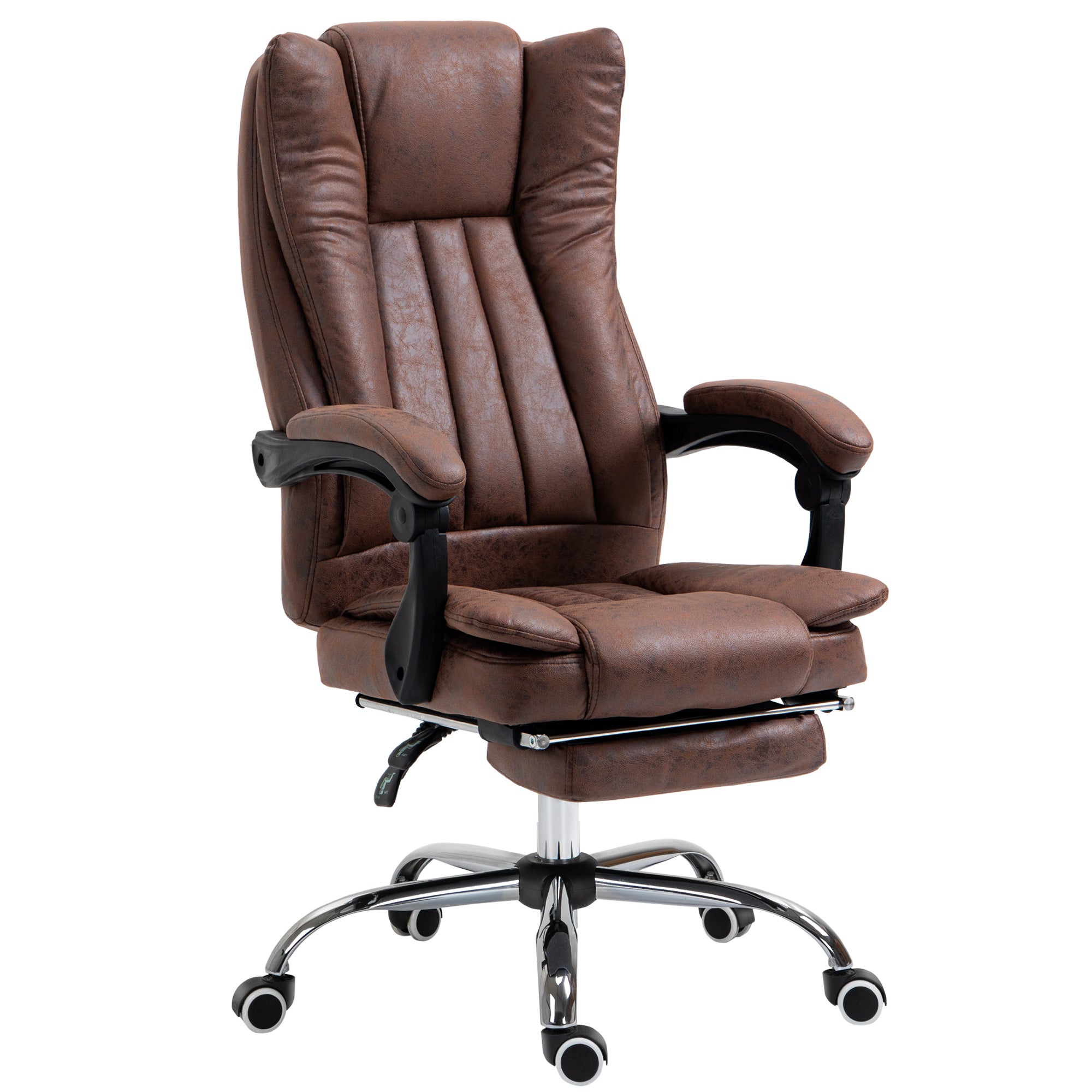Vinsetto Office Chair, Microfibre Reclining Computer Desk Chair with Footrest and Adjustable Height, Swivel Wheels for Home Office, Brown