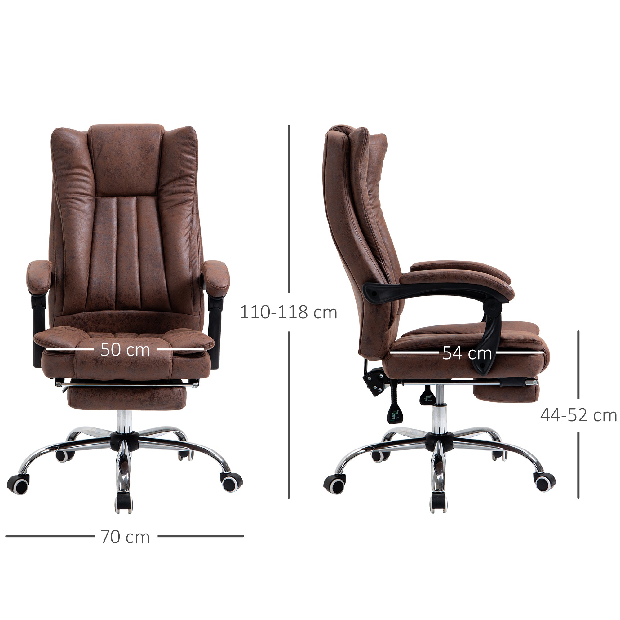 Vinsetto Office Chair, Microfibre Reclining Computer Desk Chair with Footrest and Adjustable Height, Swivel Wheels for Home Office, Brown