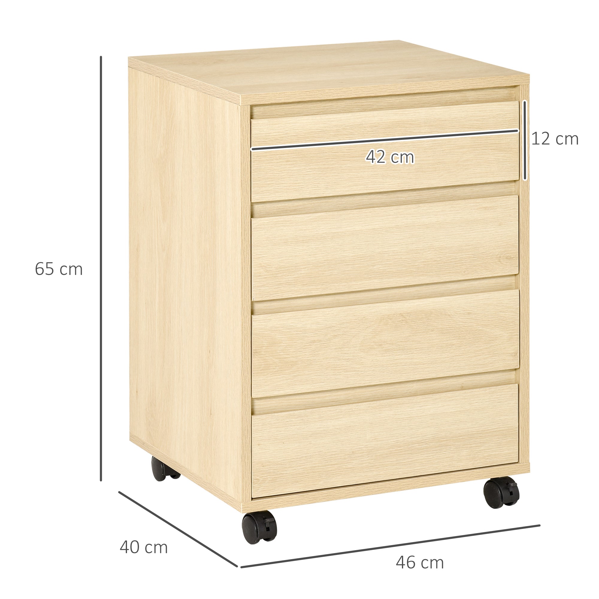 Mobile Filing Cabinet with 4 Drawers, Under Desk Storage Cabinet for Home Office, Natural
