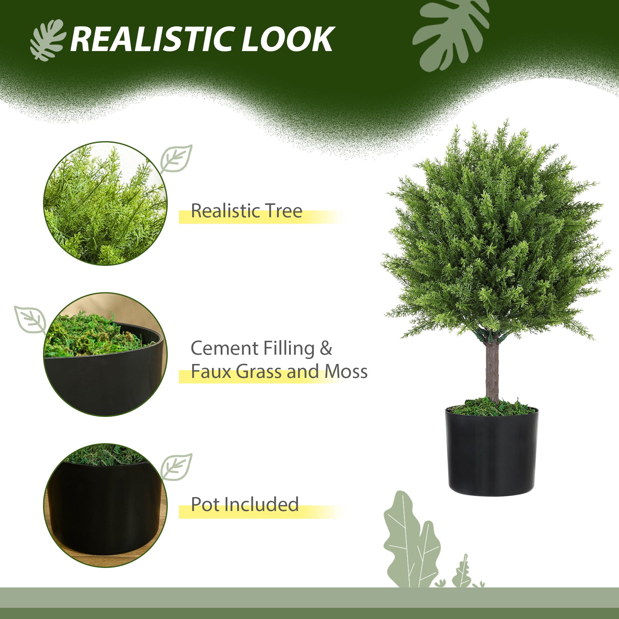 Decorative Artificial Plant, Cedar Topiary Tree in Pot, Fake Plants for Home Indoor outdoor Decor, 21.7 inch, Green