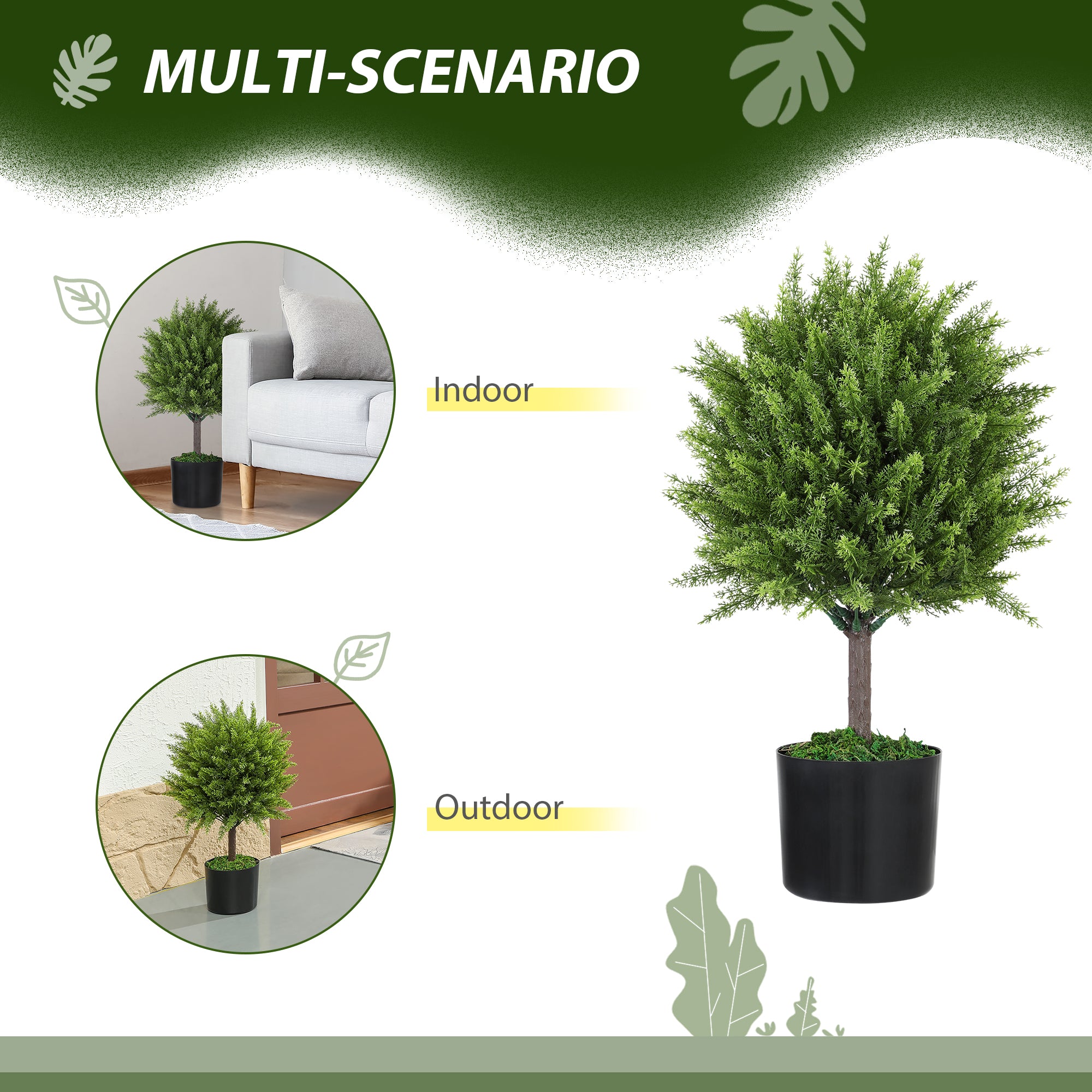 Decorative Artificial Plant, Cedar Topiary Tree in Pot, Fake Plants for Home Indoor outdoor Decor, 21.7 inch, Green