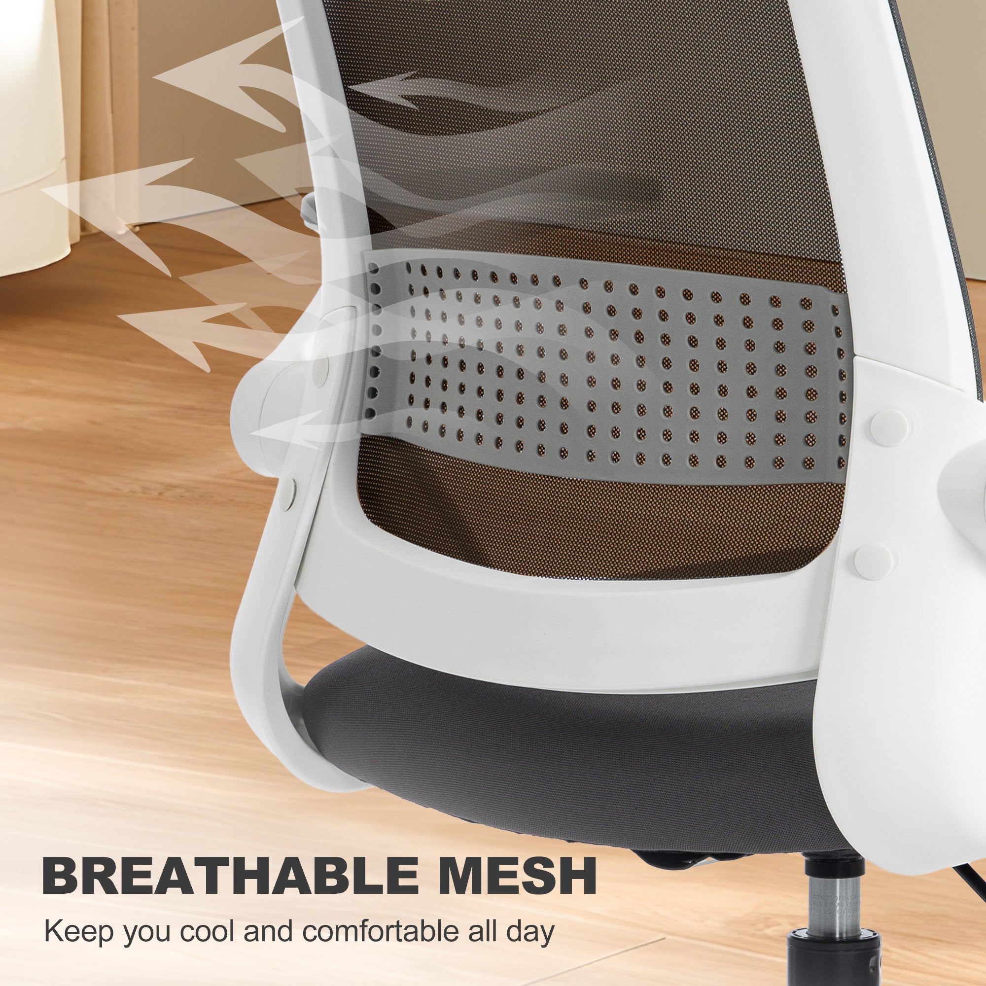 Drafting Chair, Mesh Standing Desk Chair with Flip-up Armrests, Adjustable Height and Footrest, Lumbar Support, Rolling Wheels for Home Office, Grey