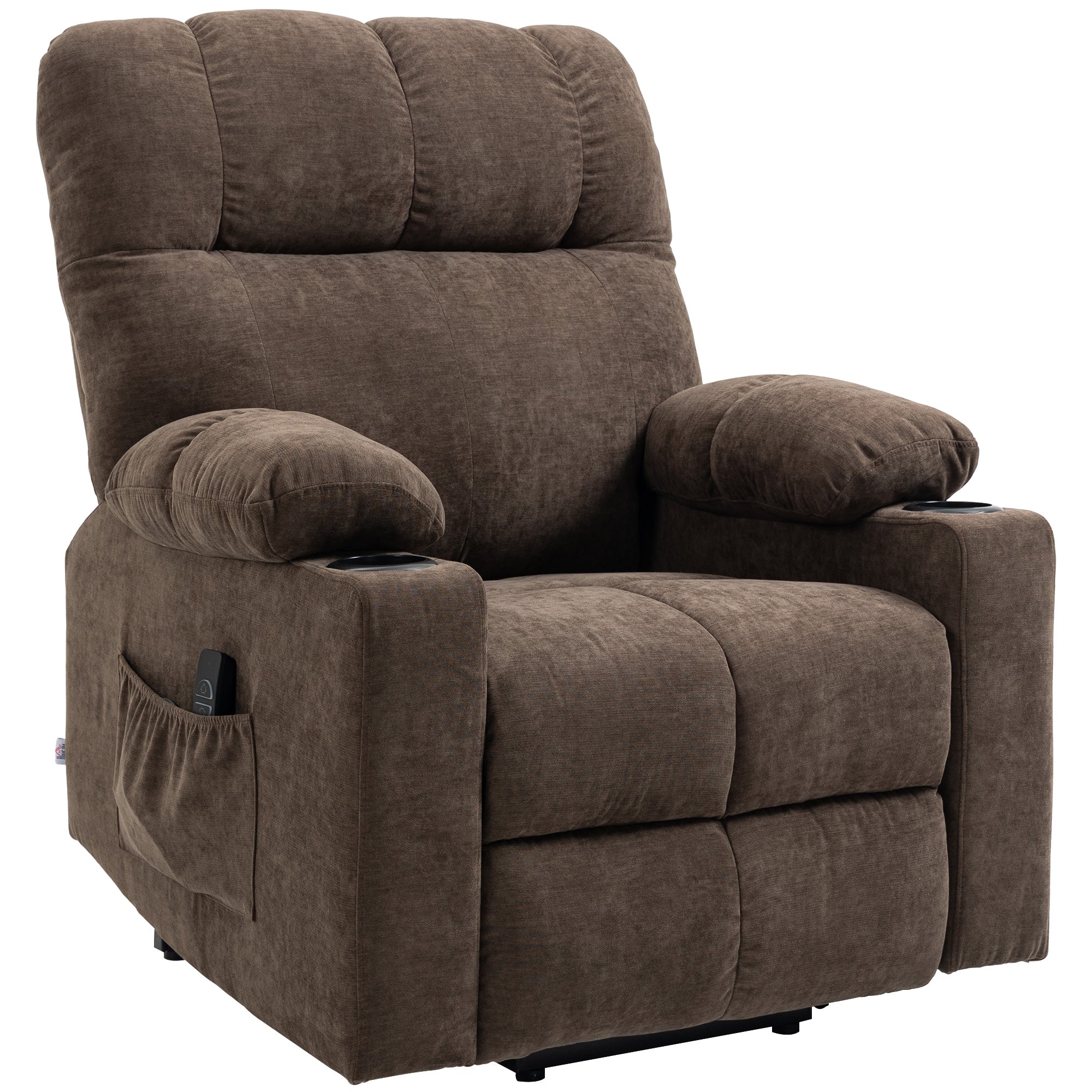 HOMCOM Power Lift Chair Recliner for Elderly, Velvet-touch Fabric Electric Riser and Recliner Chair for Living Room with Remote Control, Side Pockets, Cup Holders, Dark Brown