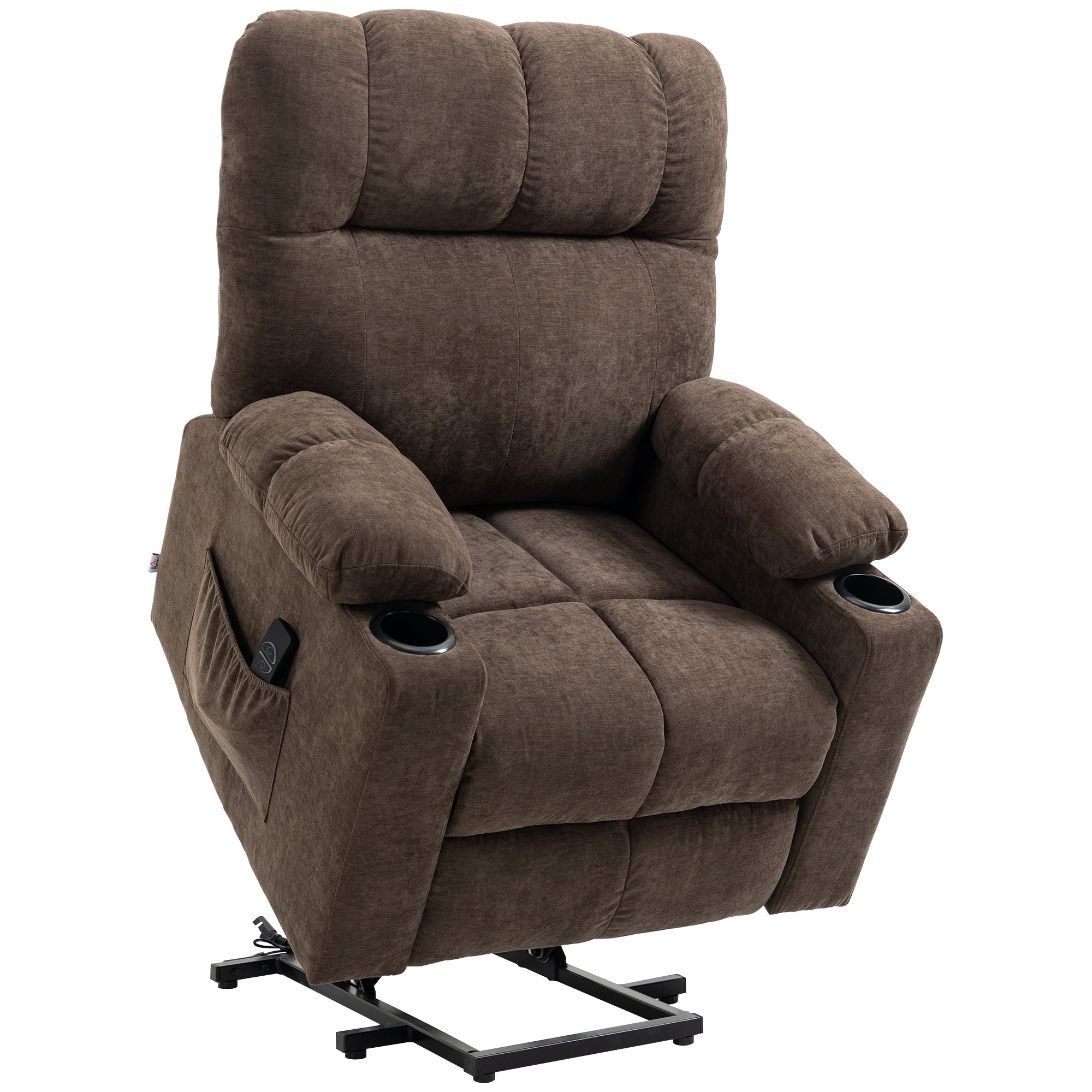 HOMCOM Power Lift Chair Recliner for Elderly, Velvet-touch Fabric Electric Riser and Recliner Chair for Living Room with Remote Control, Side Pockets, Cup Holders, Dark Brown