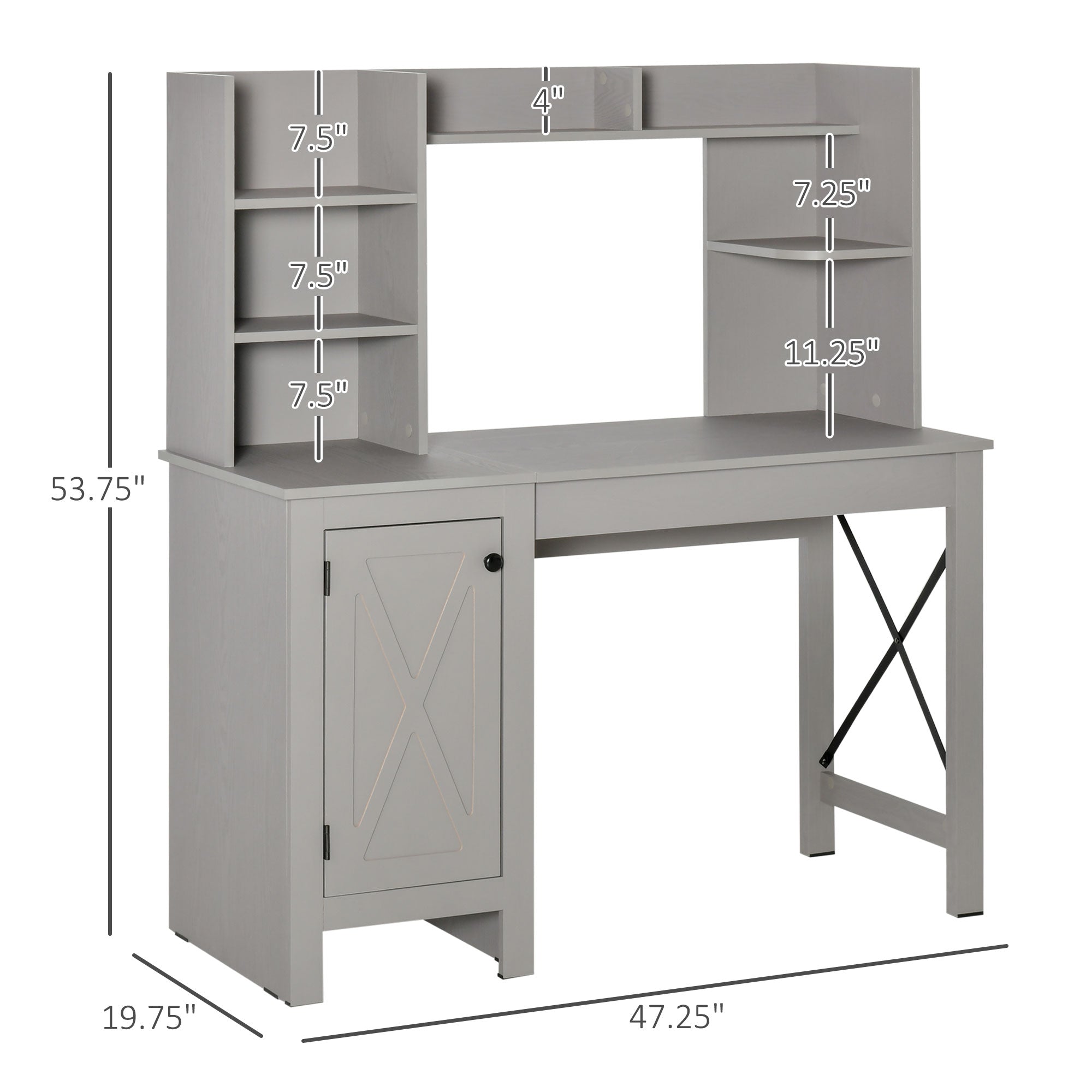 Computer Desk with Hutch Home Office Desk with Storage Cabinet Light Grey