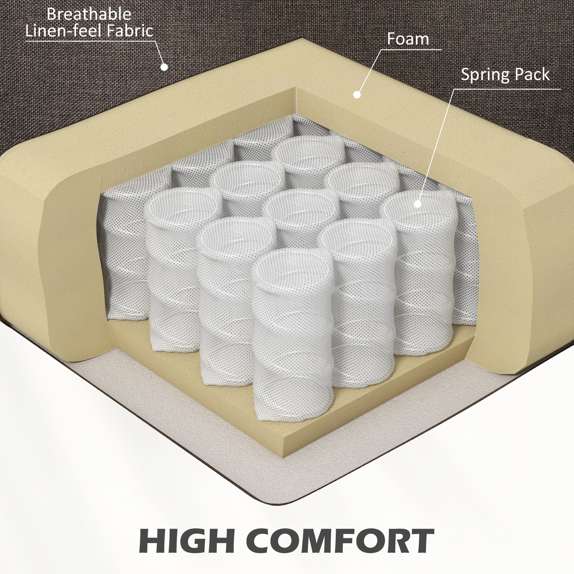 HOMCOM Armchair, Fabric Accent Chair with Nailhead Trim Rolled Arms and Slatted Wood Frame, Upholstered Lounge Chair for Living Room, Bedroom, Home Office, Dark Brown