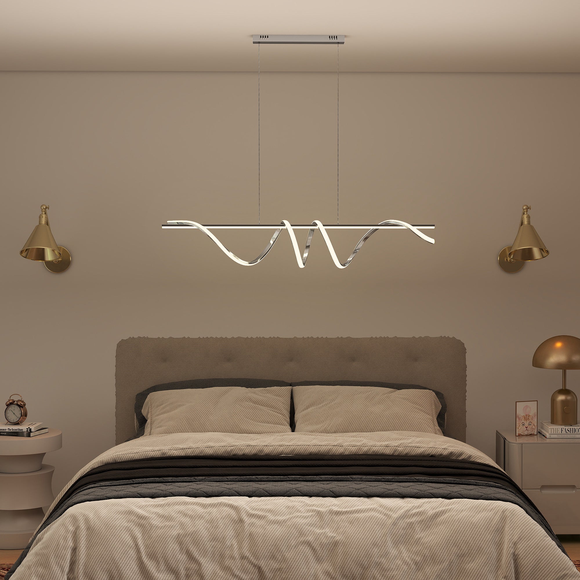 LED Pendant Light, Modern Ceiling Light with 3000K/4000K/6000K Temperatures, Adjustable Height Hanging Fixture with Wall Switch for Kitchen Island, Dining Room, Silver Tone