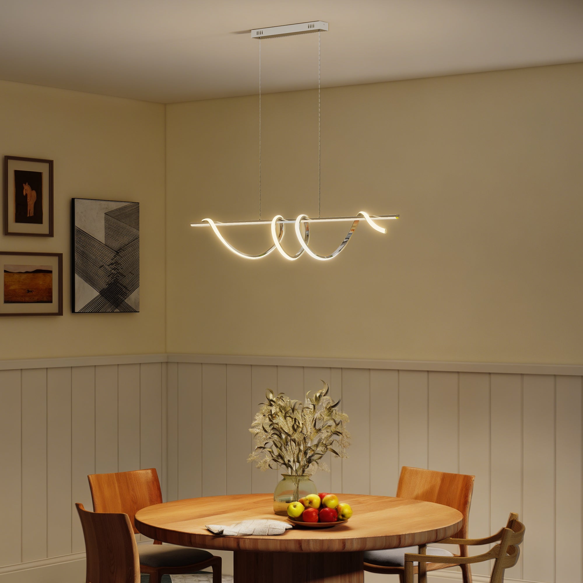 LED Pendant Light, Modern Ceiling Light with 3000K/4000K/6000K Temperatures, Adjustable Height Hanging Fixture with Wall Switch for Kitchen Island, Dining Room, Silver Tone