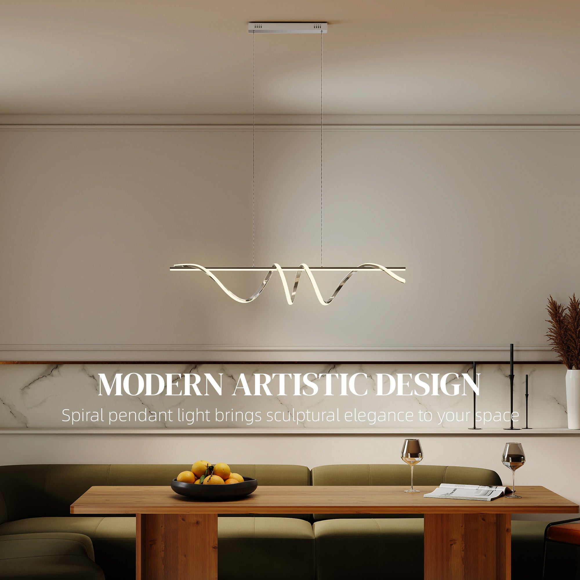 LED Pendant Light, Modern Ceiling Light with 3000K/4000K/6000K Temperatures, Adjustable Height Hanging Fixture with Wall Switch for Kitchen Island, Dining Room, Silver Tone