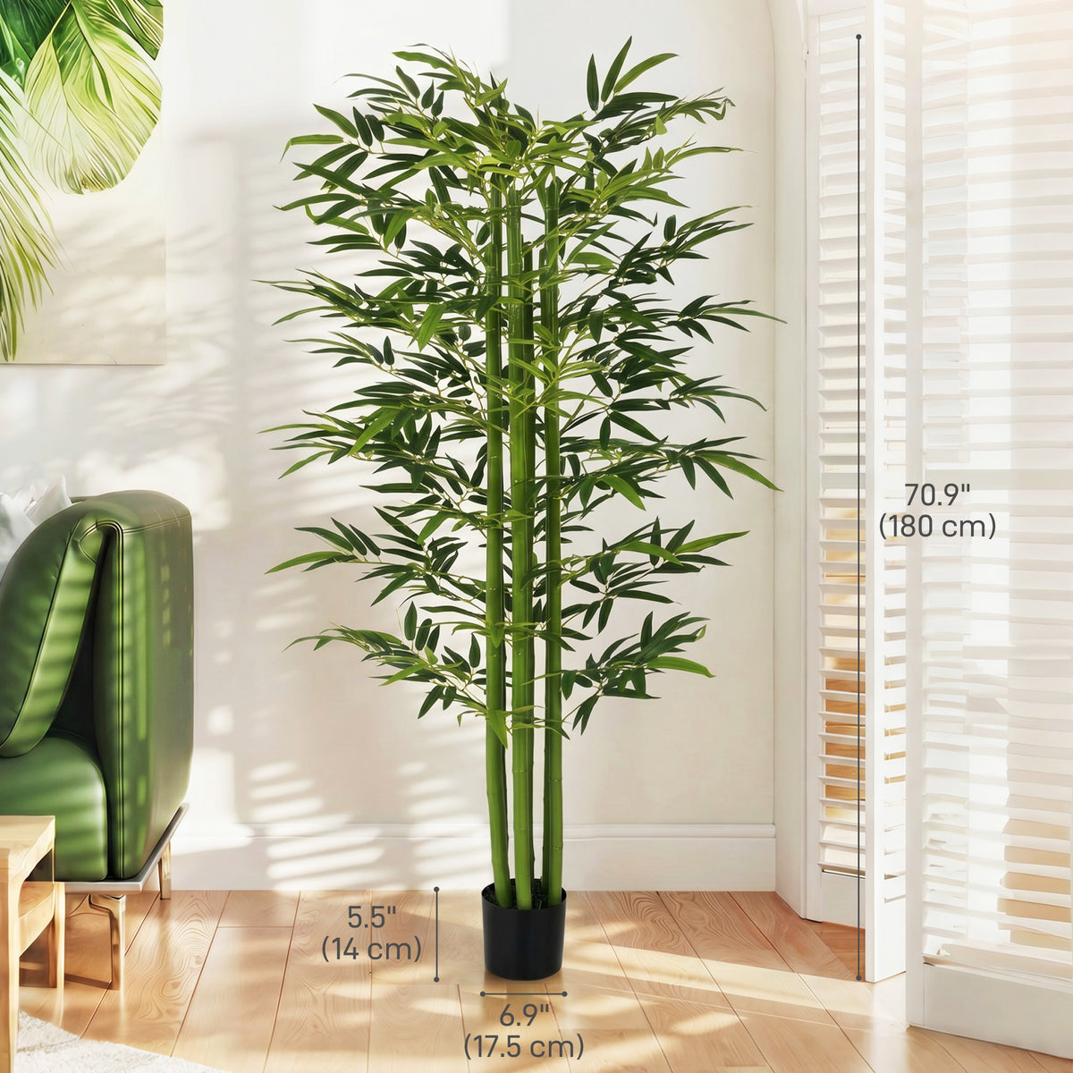 Set of 2 180 cm Artificial Bamboo Tree in Pot with Adjustable Shape, Indoor Fake Plants for Home Office Living Room Decor