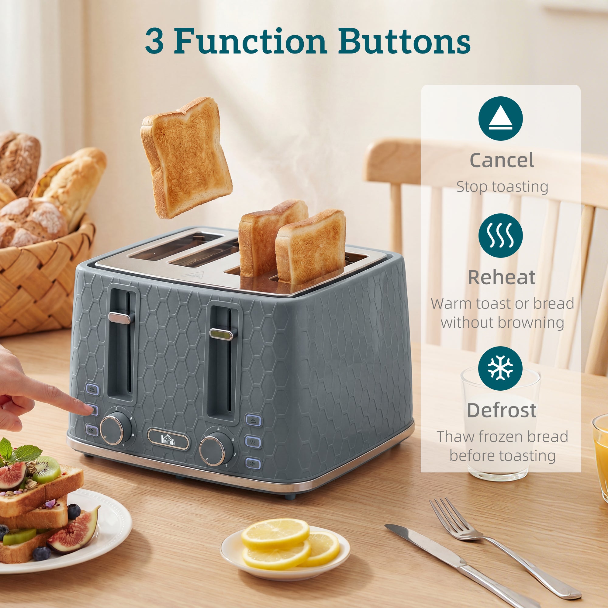 Kettle and Toaster Set, 1.7L 3000W Rapid Boil Jug Kettle with Strix Thermostat, Limescale Filter, 4 Slice Toaster with 7 Browning Controls, Crumb Tray, Grey